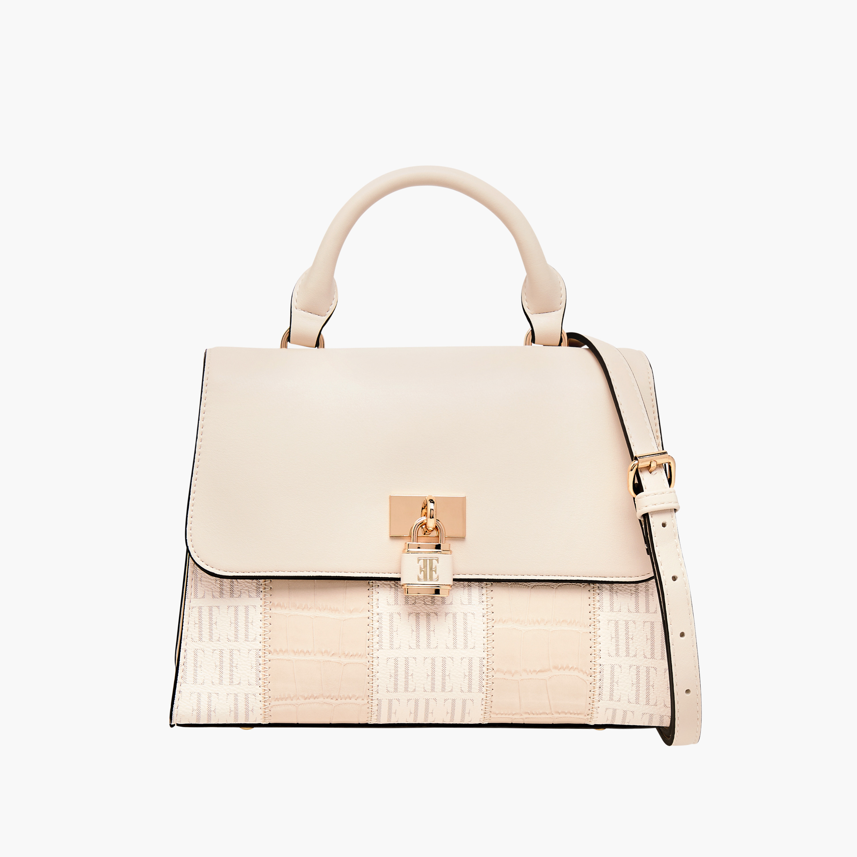 Elle Monogram Print Satchel Bag with Adjustable Strap and Button Closure-women-bagsandwallets-handbags-image-8