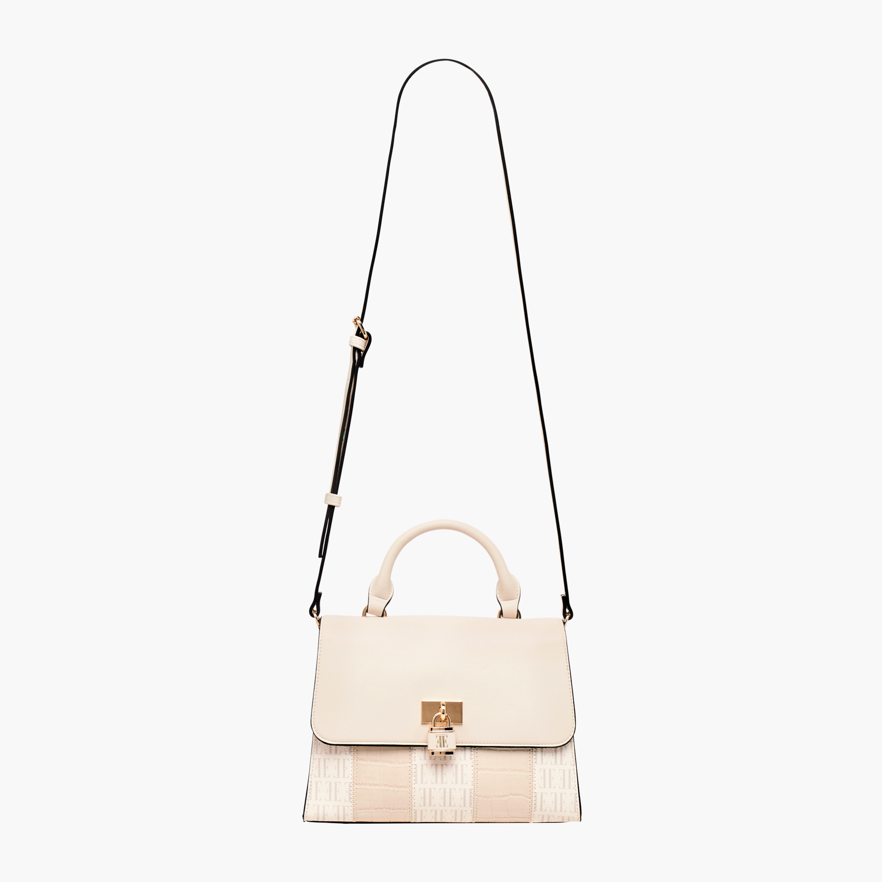 Elle Monogram Print Satchel Bag with Adjustable Strap and Button Closure-women-bagsandwallets-handbags-image-9