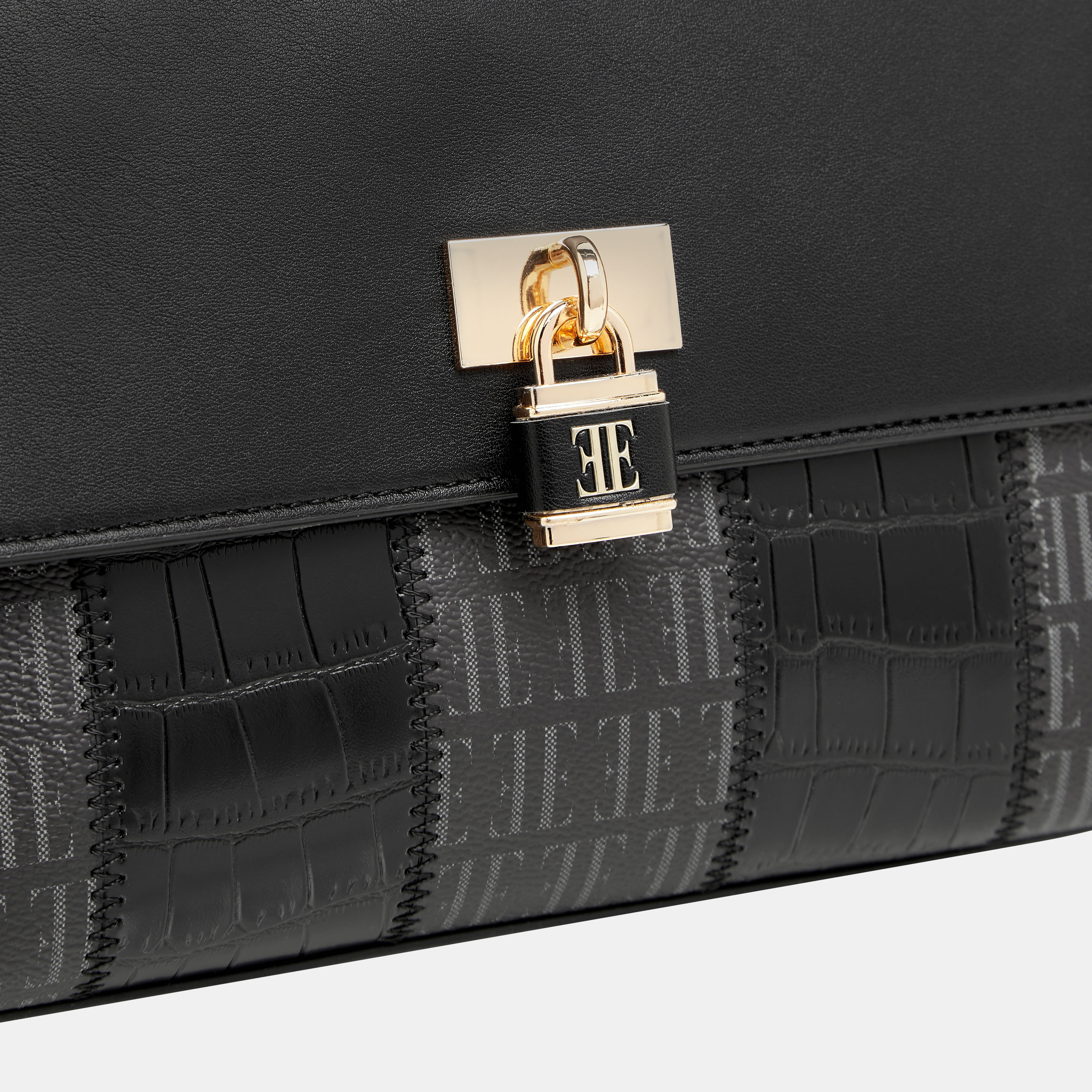 Elle Monogram Print Satchel Bag with Adjustable Strap and Button Closure-women-bagsandwallets-handbags-image-4
