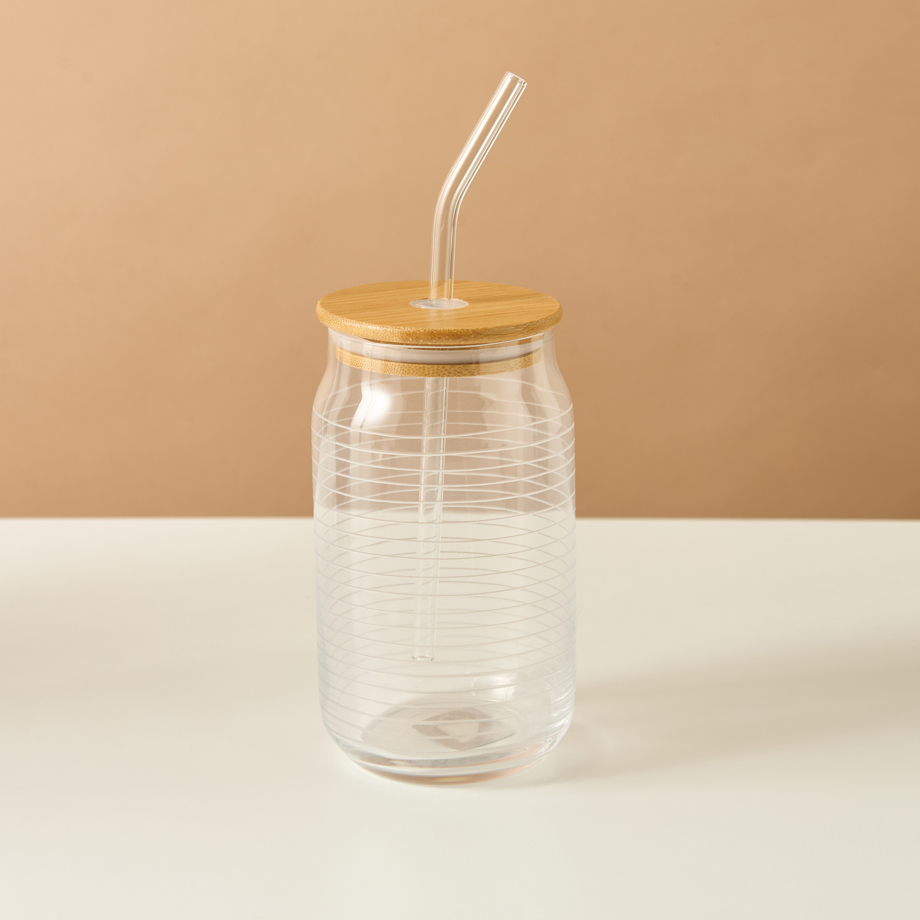 Textured 2-Piece Glass Sipper with Straw and Bamboo Lid Set - 530 ml-household-dining-teaandcoffee-mugsandcups-image-3