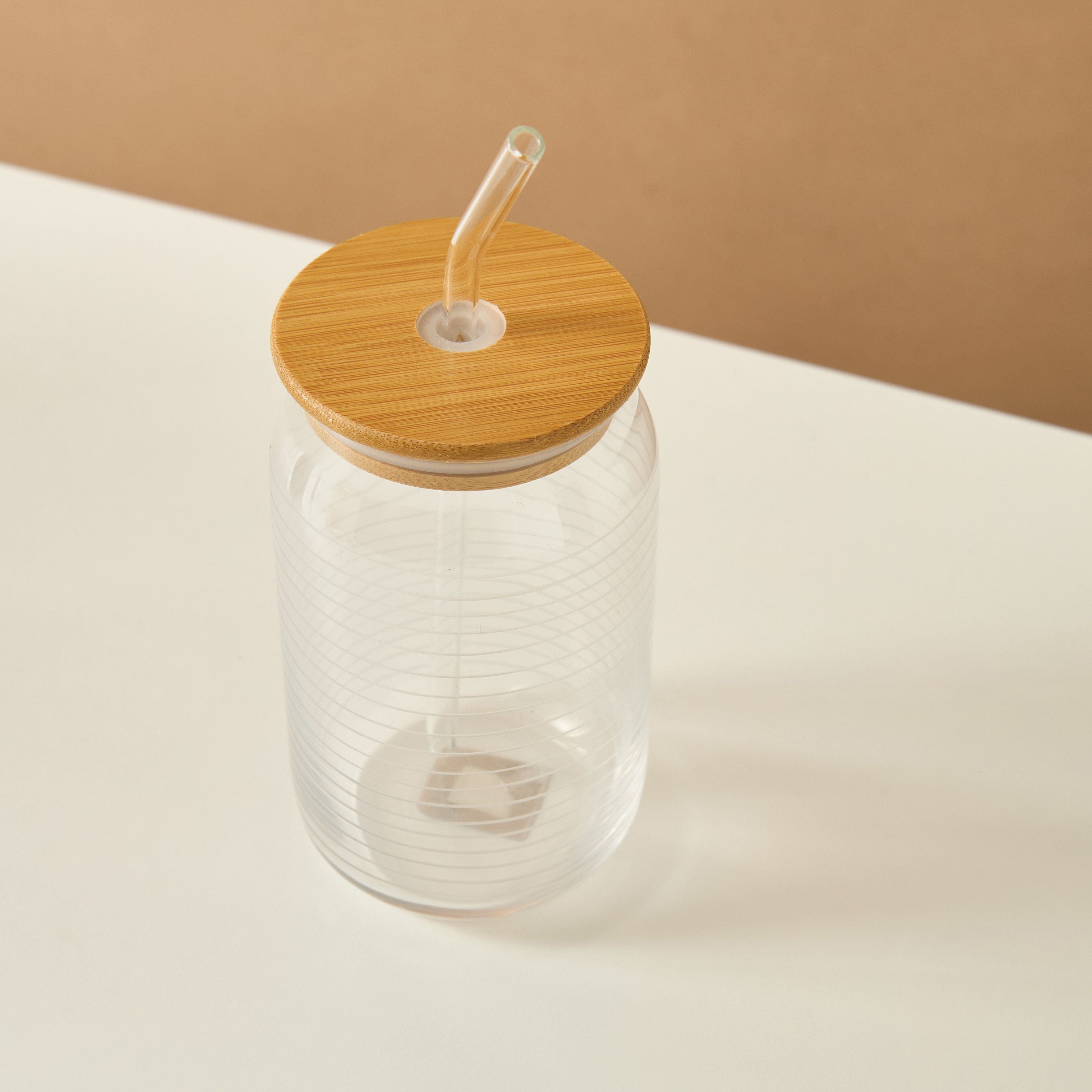 Textured 2-Piece Glass Sipper with Straw and Bamboo Lid Set - 530 ml-household-dining-teaandcoffee-mugsandcups-image-6