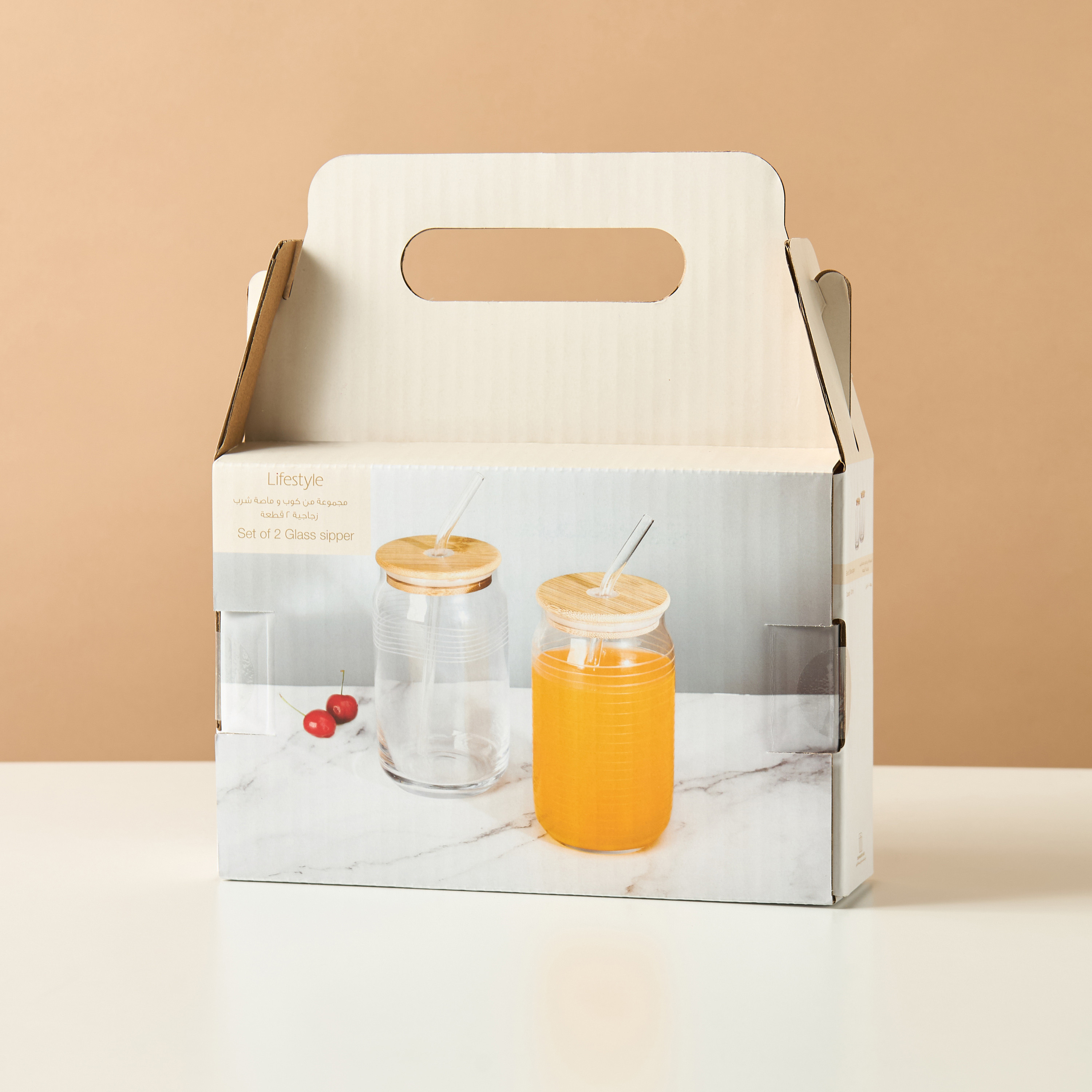 Textured 2-Piece Glass Sipper with Straw and Bamboo Lid Set - 530 ml-household-dining-teaandcoffee-mugsandcups-image-7