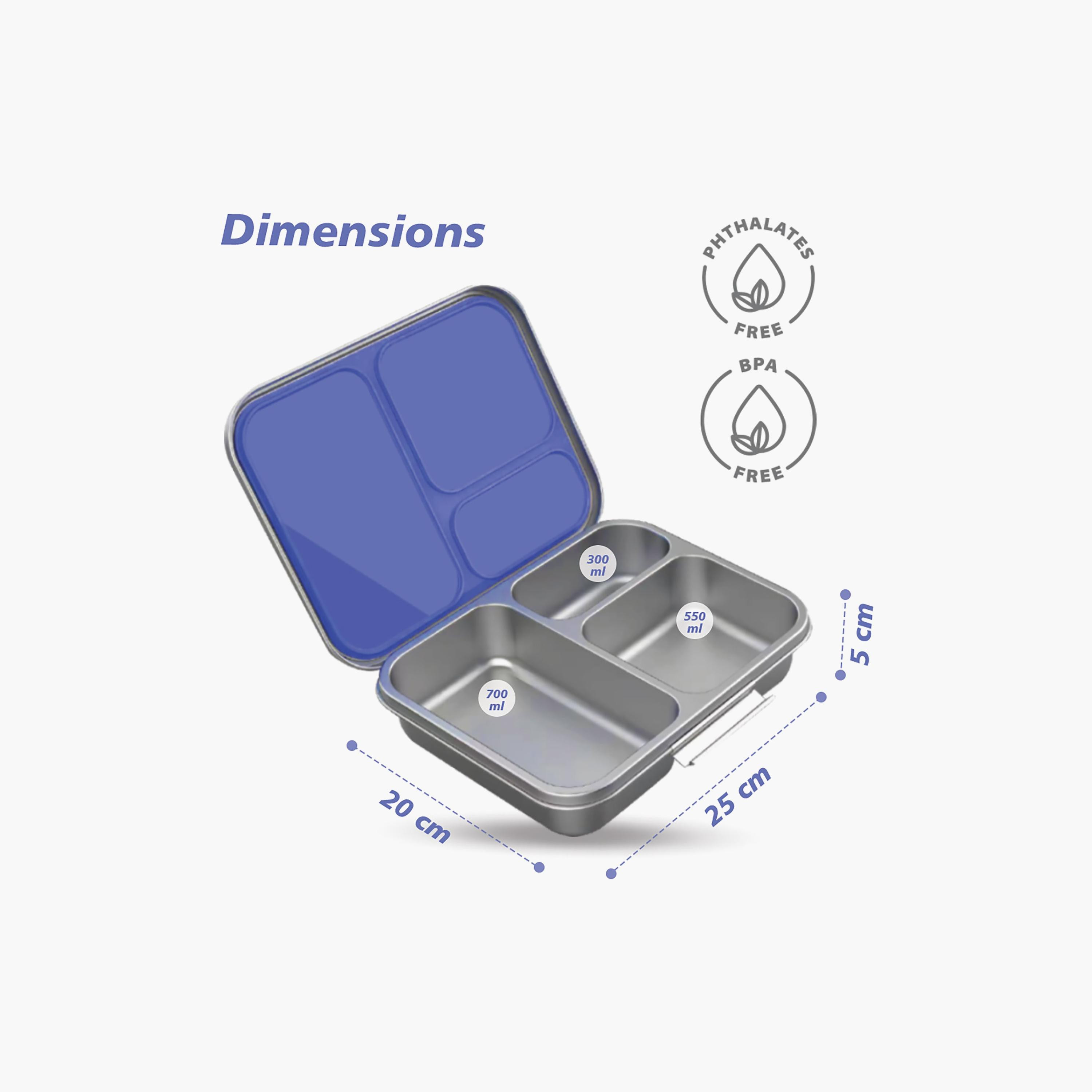 Eazy Kids 3 Compartment Bento Stainless Steel Lunch Box, 1750-school-lunchessentials-lunchboxes-image-4