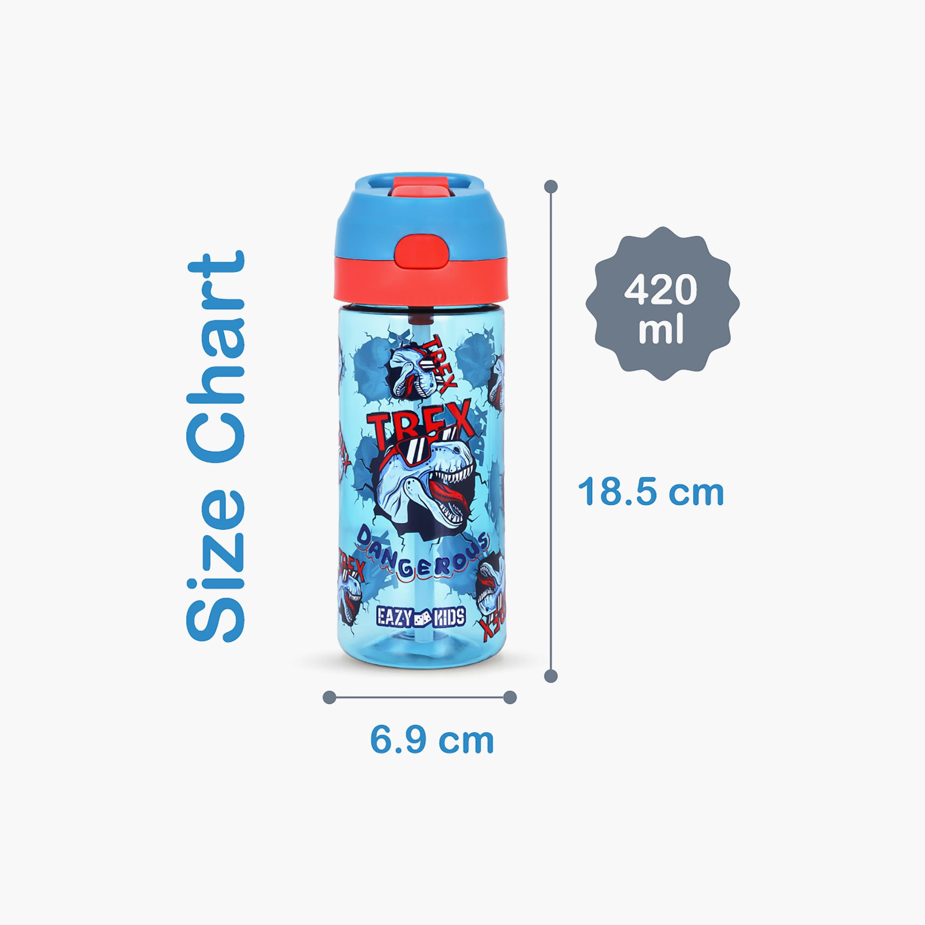 زجاجة مياه تريتان مع بخاخ من إيزي كيدز، دينو، أزرق، 420 مل-school-waterbottles-image-4