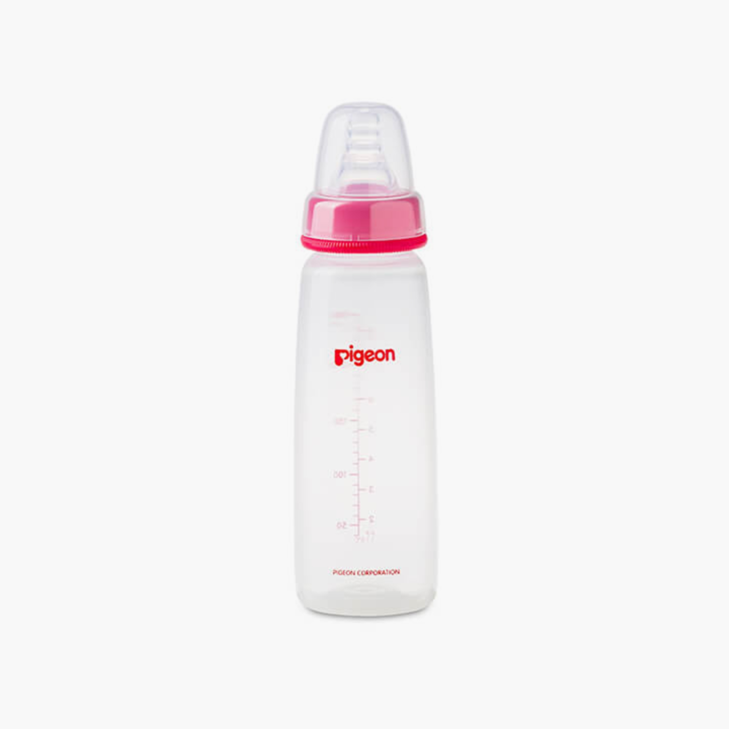 زجاجة رضاعة بغطاء شفافة ورقبة رفيعة من بيجون، لون أحمر، 240 مل-baby-feeding-feedingbottles-bottlesandteats-image-1