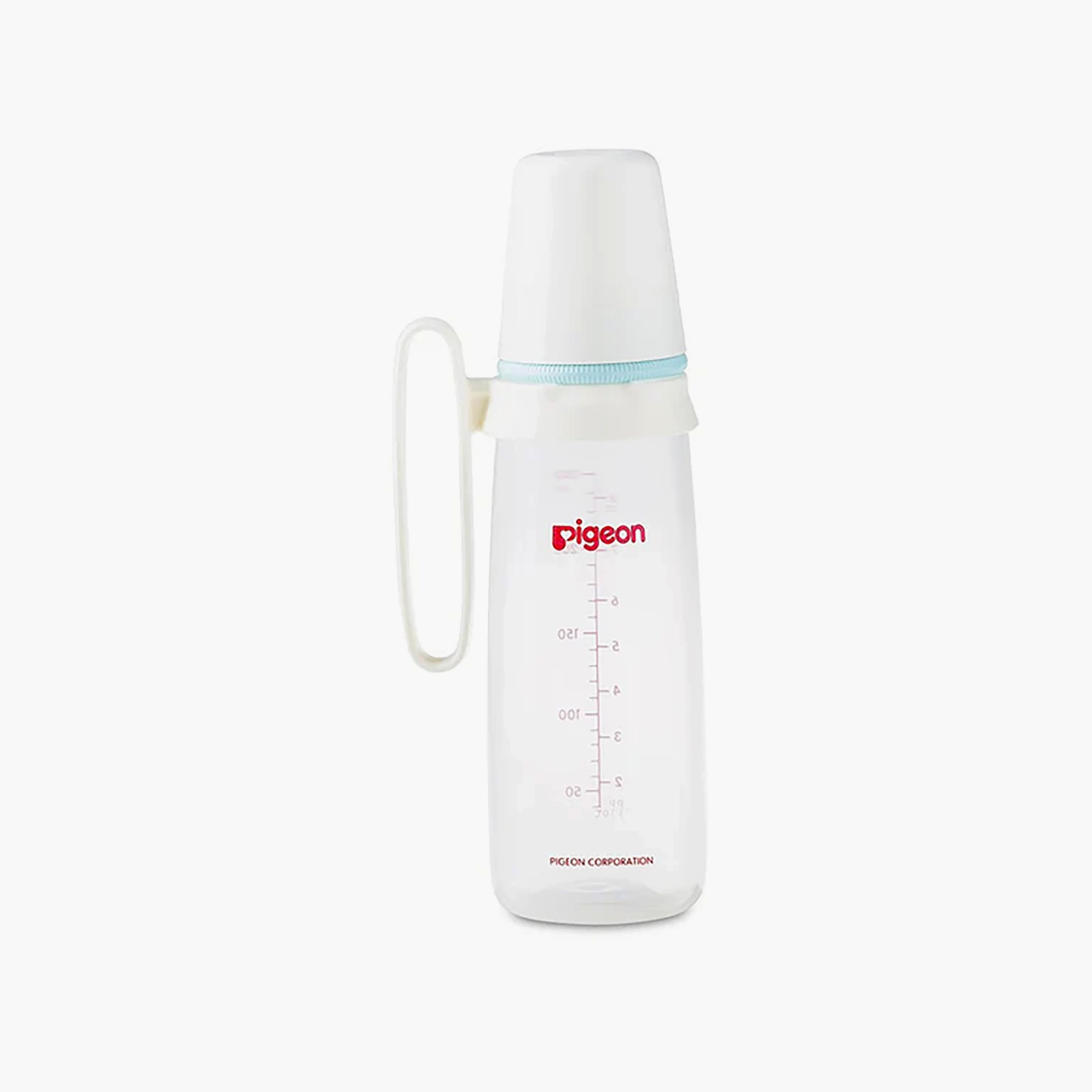 Pigeon Slim Neck White Cap Feeding Bottle with Handle- 240 ml- Sky Blue-baby-feeding-feedingbottles-bottlesandteats-image-1