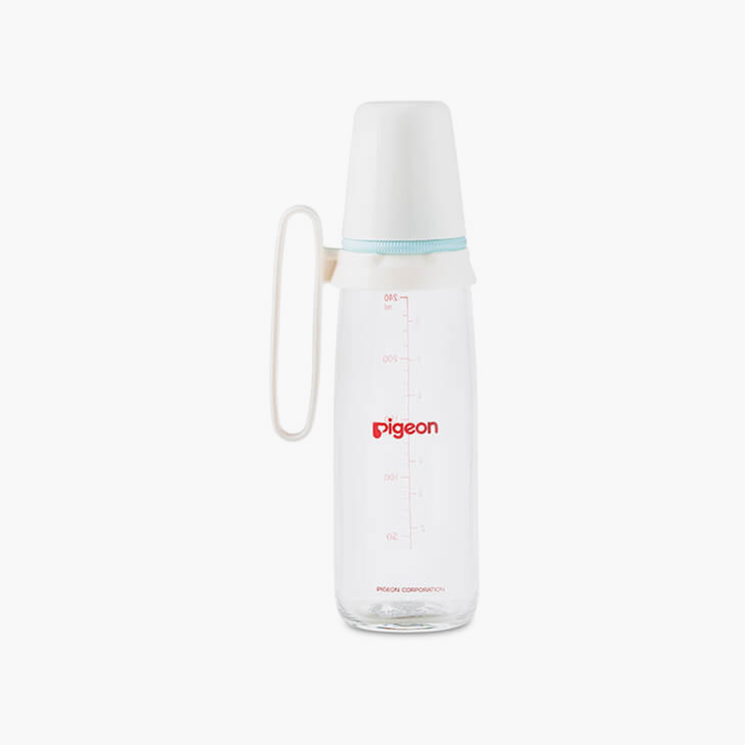 Pigeon Slim Neck White Cap Glass Feeding Bottle with Handle, Blue, 240 ml-baby-feeding-feedingbottles-bottlesandteats-image-1