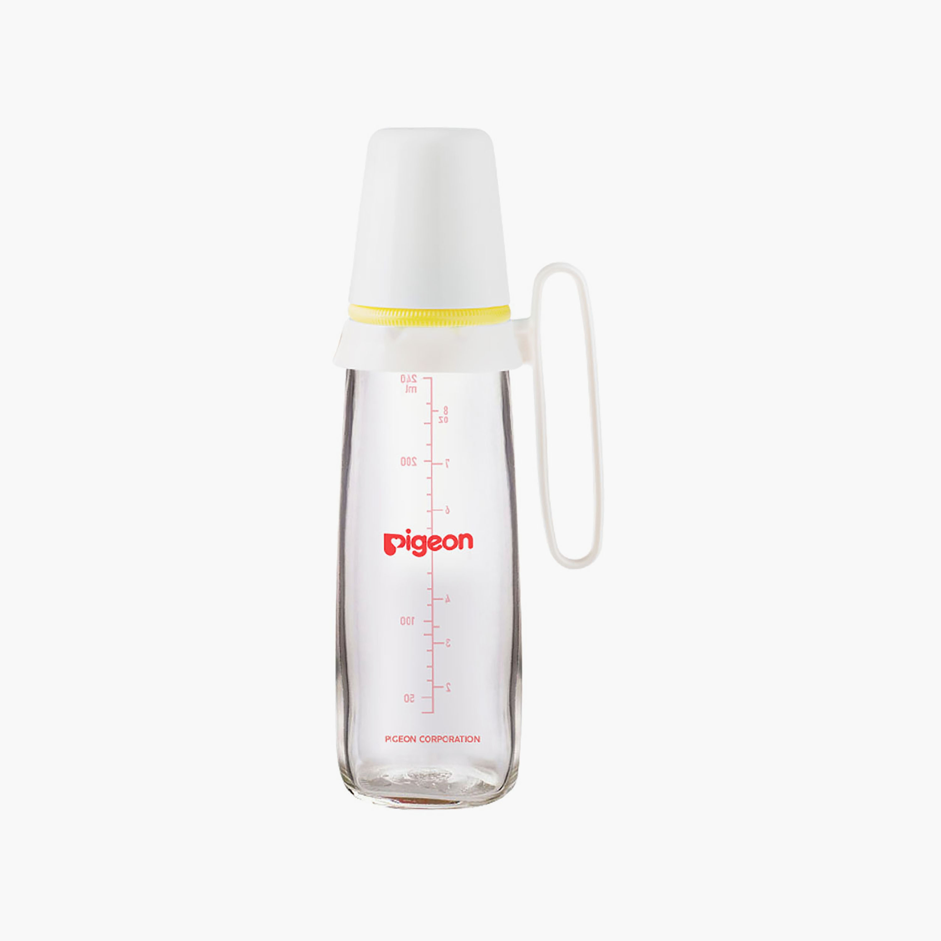 زجاجة رضاعة زجاجية ذات عنق رفيع بمقبض من بيجون، 240 مل، أصفر-baby-feeding-feedingbottles-bottlesandteats-image-1