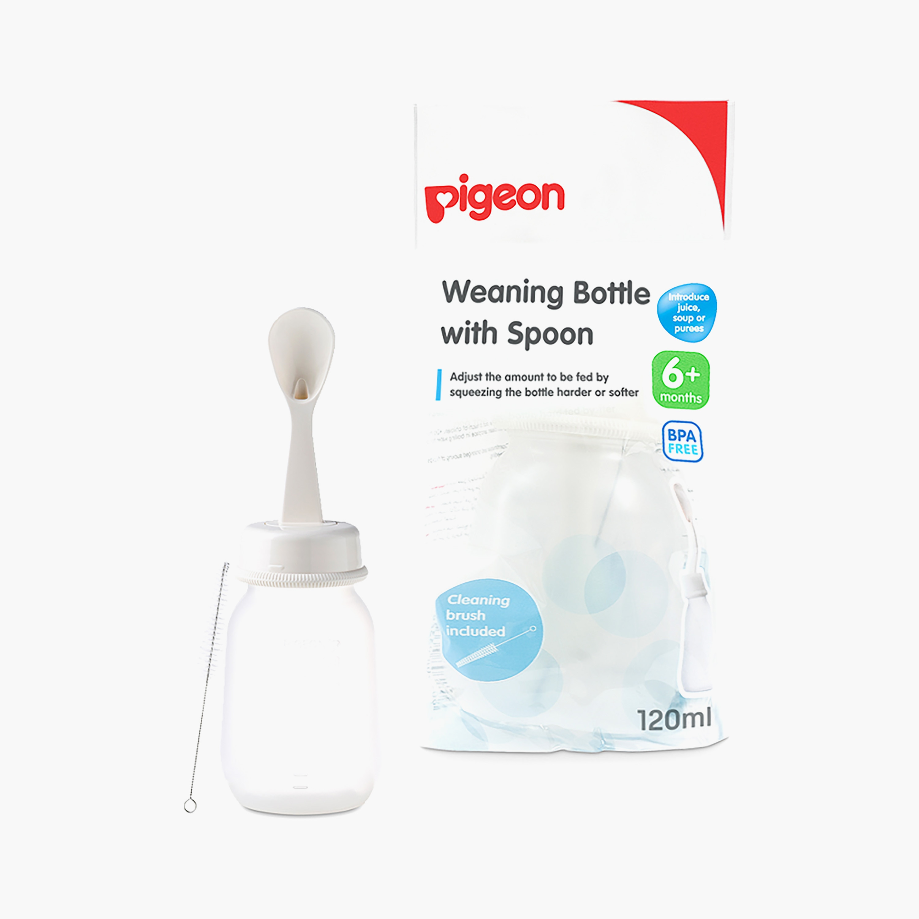 Pigeon Weaning Bottle with Spoon & Brush, 120 ml-baby-feeding-feedingbottles-bottlesandteats-image-1