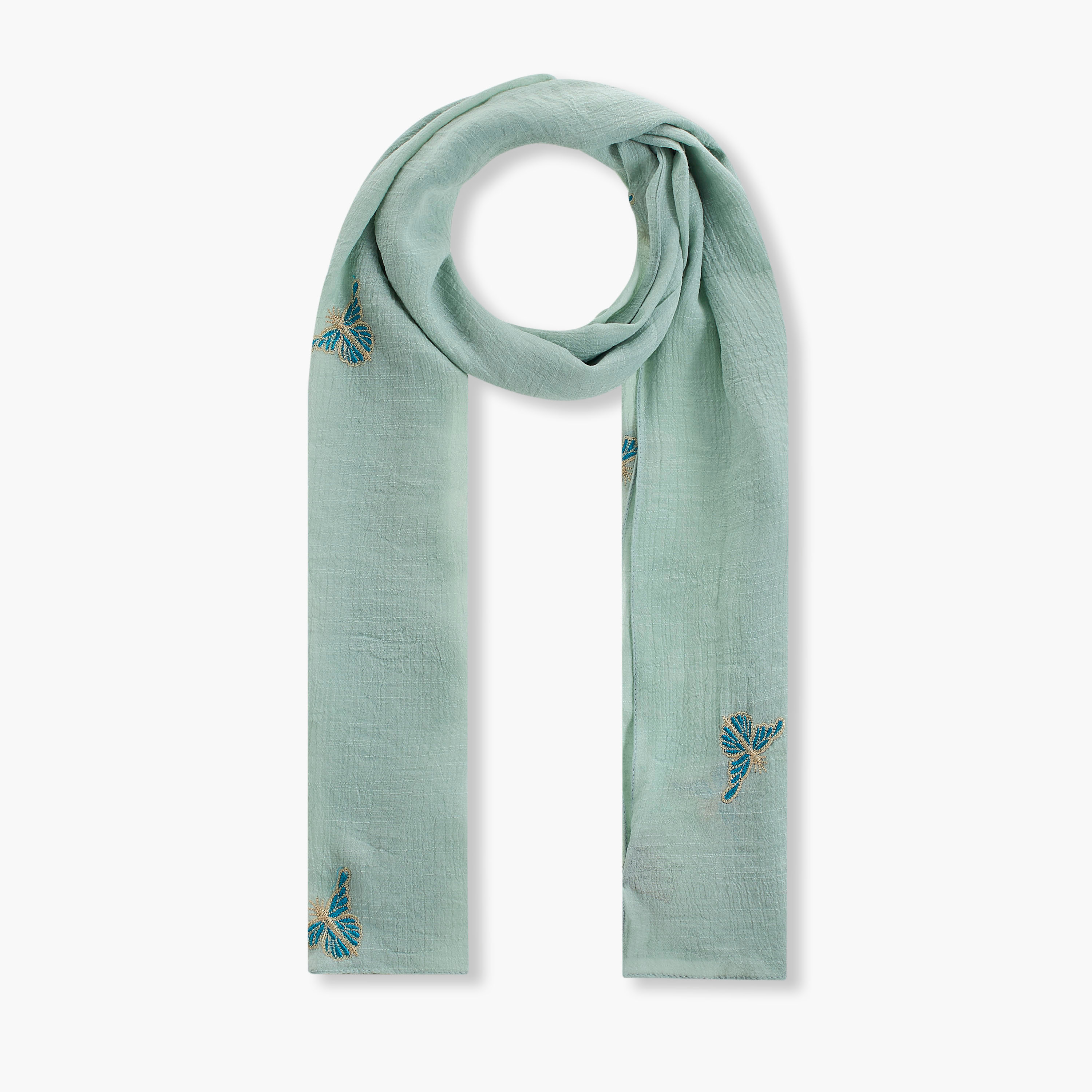 Zora Scarf Butterfly Embroidery Green-women-clothingaccessories-scarves-image-1