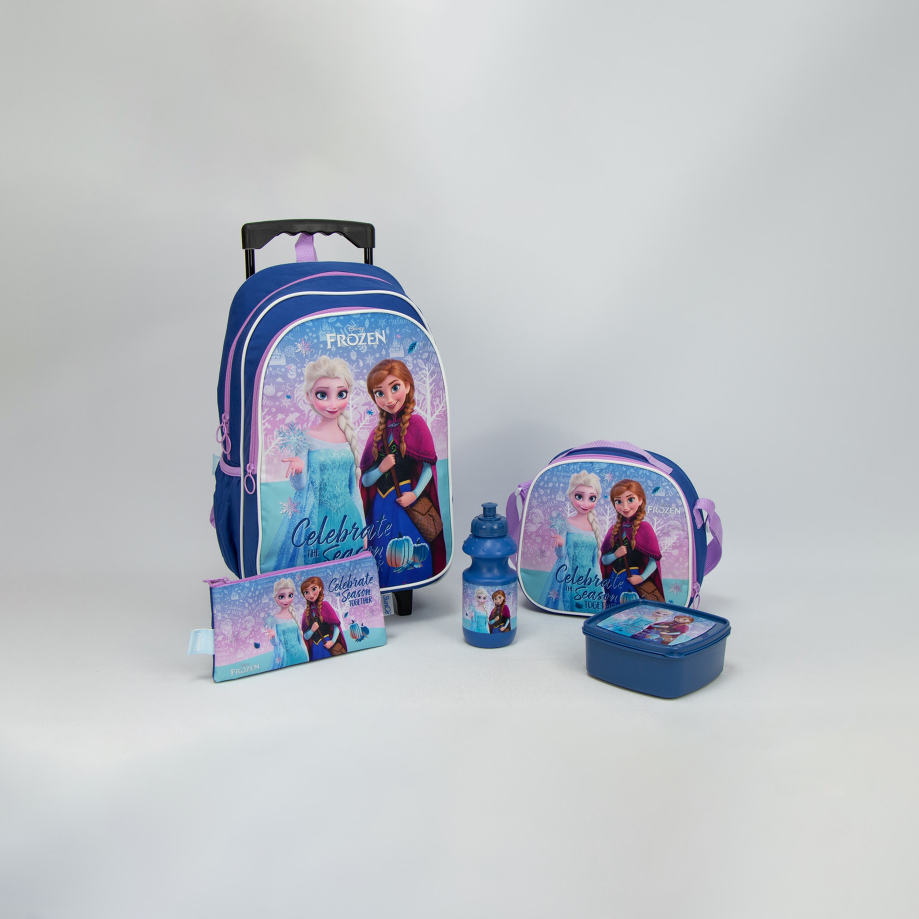 مجموعة حقيبة ظهر بعجلات 5 في 1 بطبعة فروزن من ديزني - أزرق - 16 بوصة-school-bagsandbackpacks-trolleybags-image-1