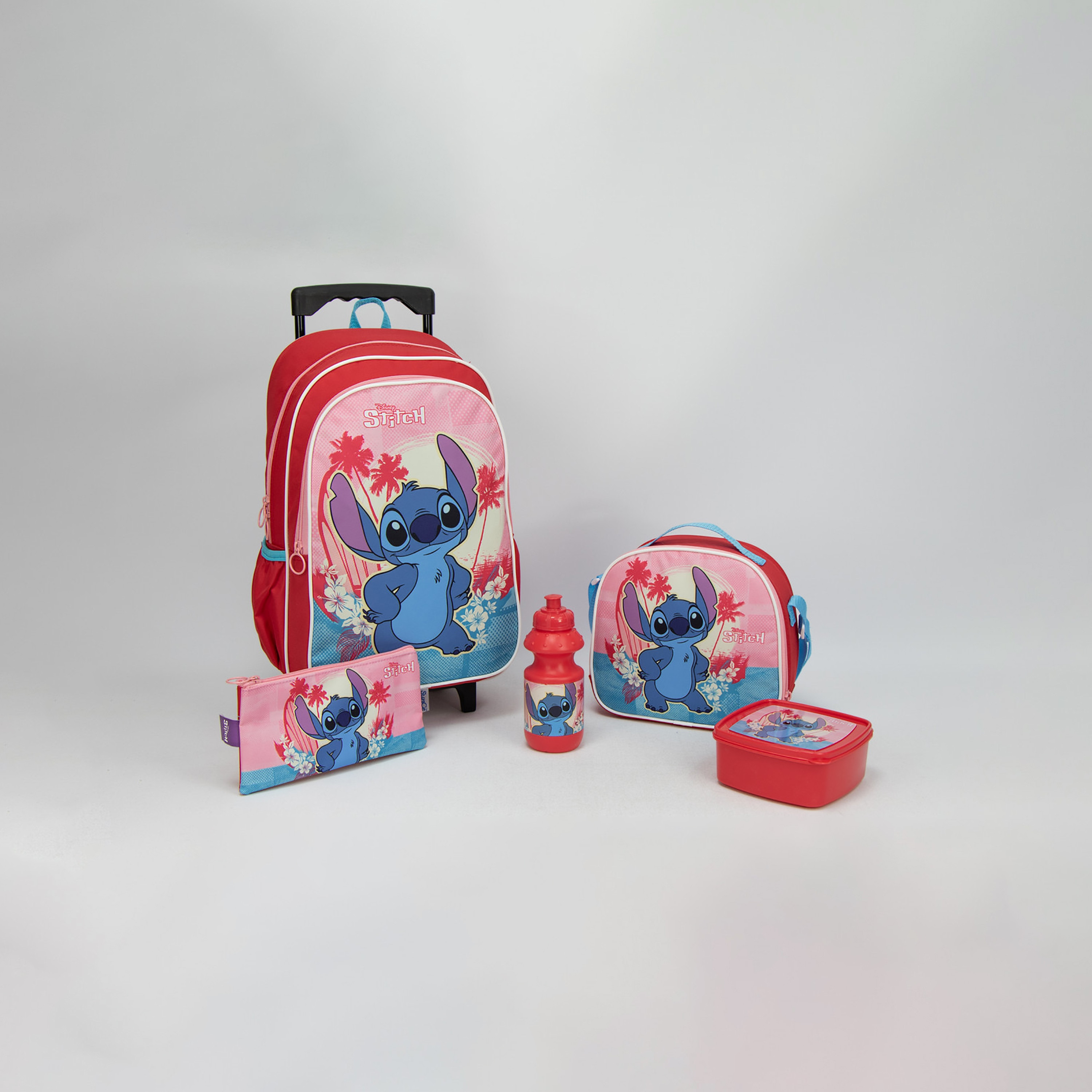 Disney Stitch Printed 5-In-1 Trolley Backpack Set - Red - 16 Inch-school-stationery-sets-image-1