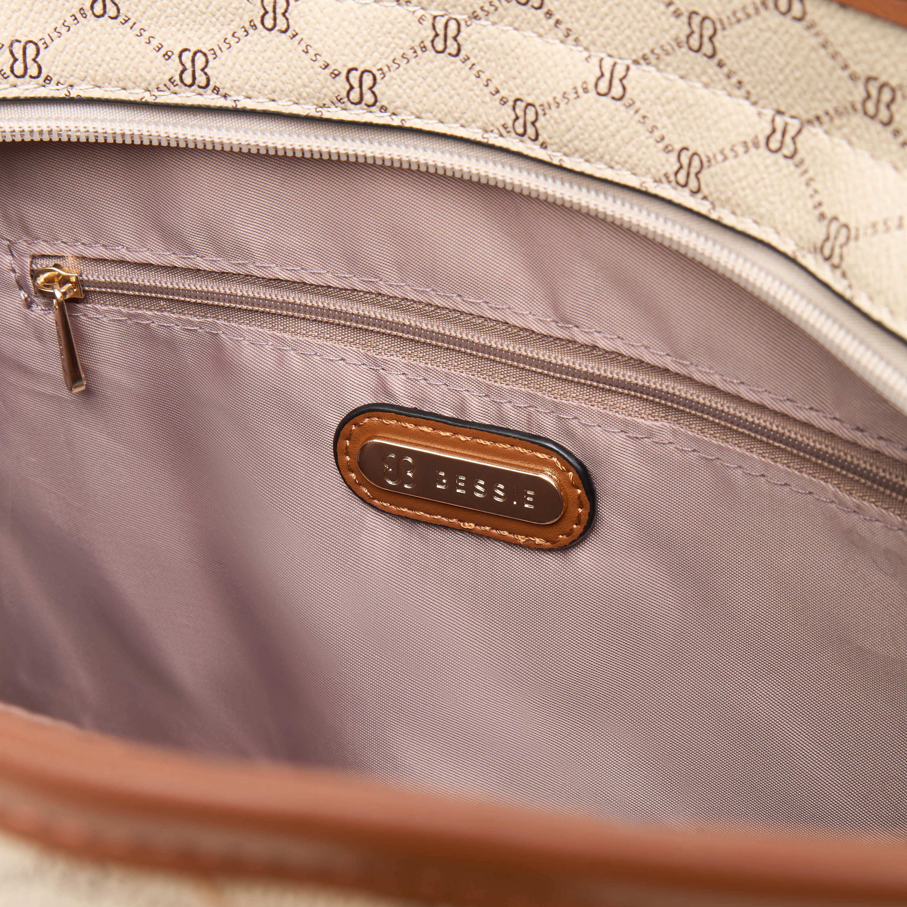 Shop Bessie London Monogram Textured Tote Bag with Pouch