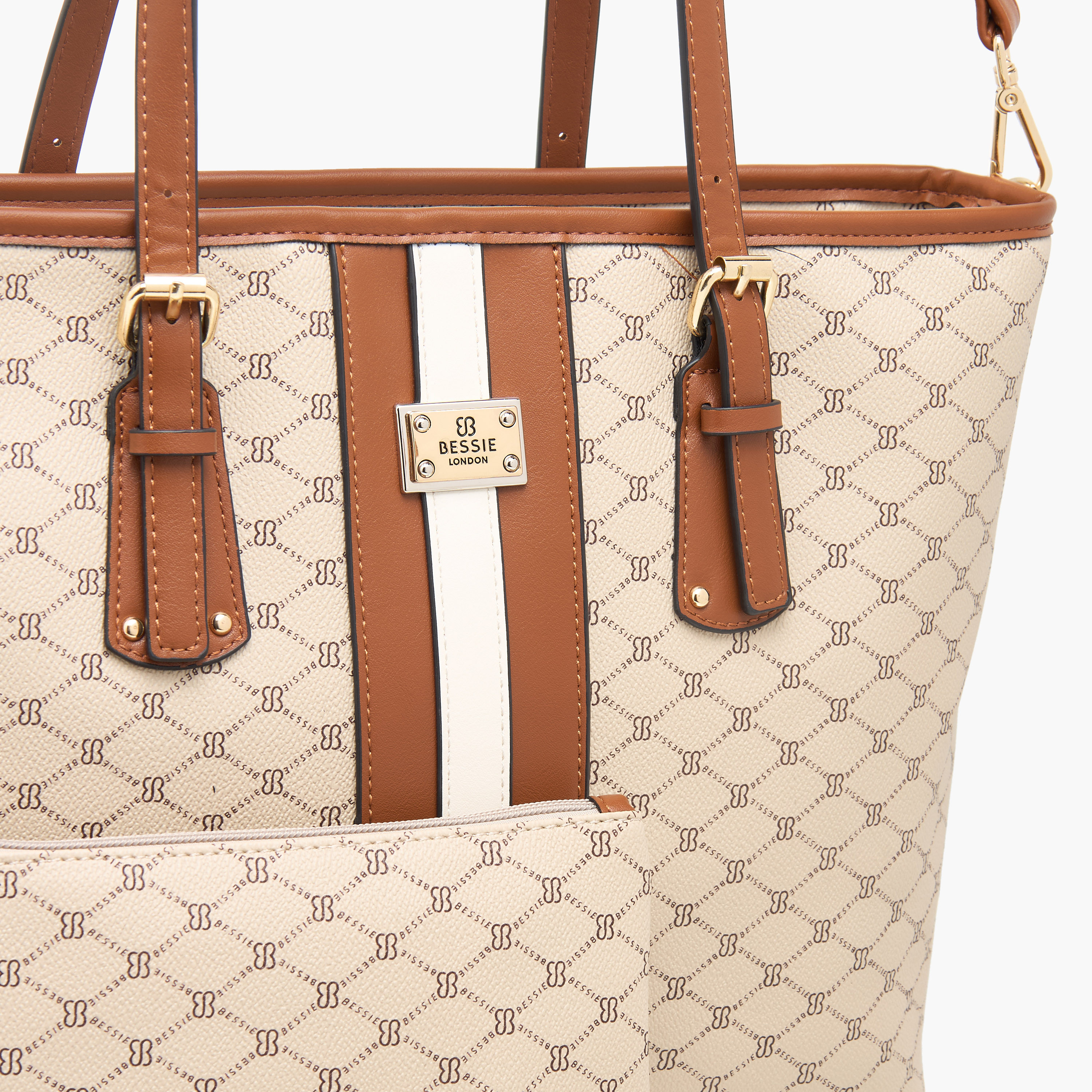 Shop Bessie London Monogram Textured Tote Bag with Pouch