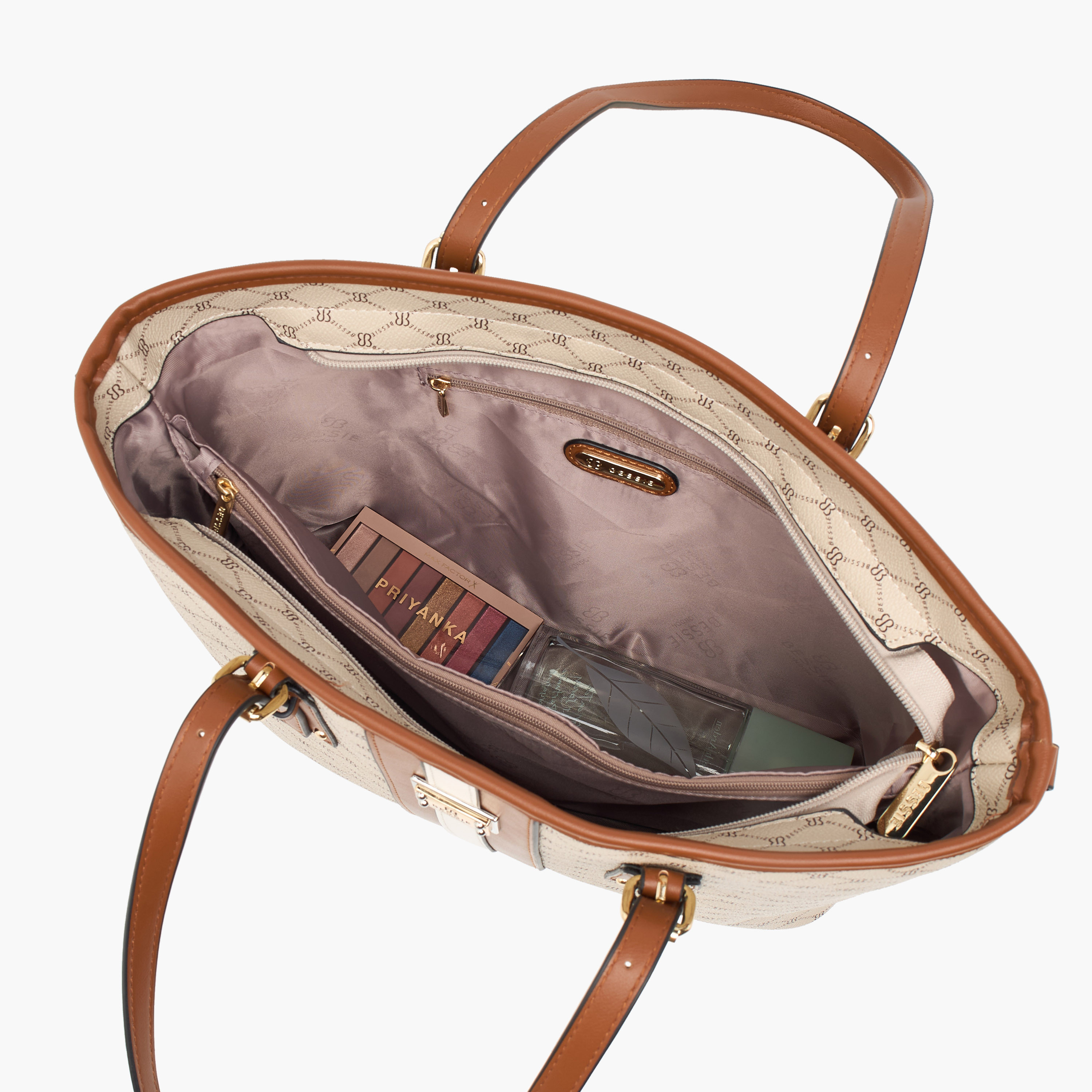 Shop Bessie London Monogram Textured Tote Bag with Pouch