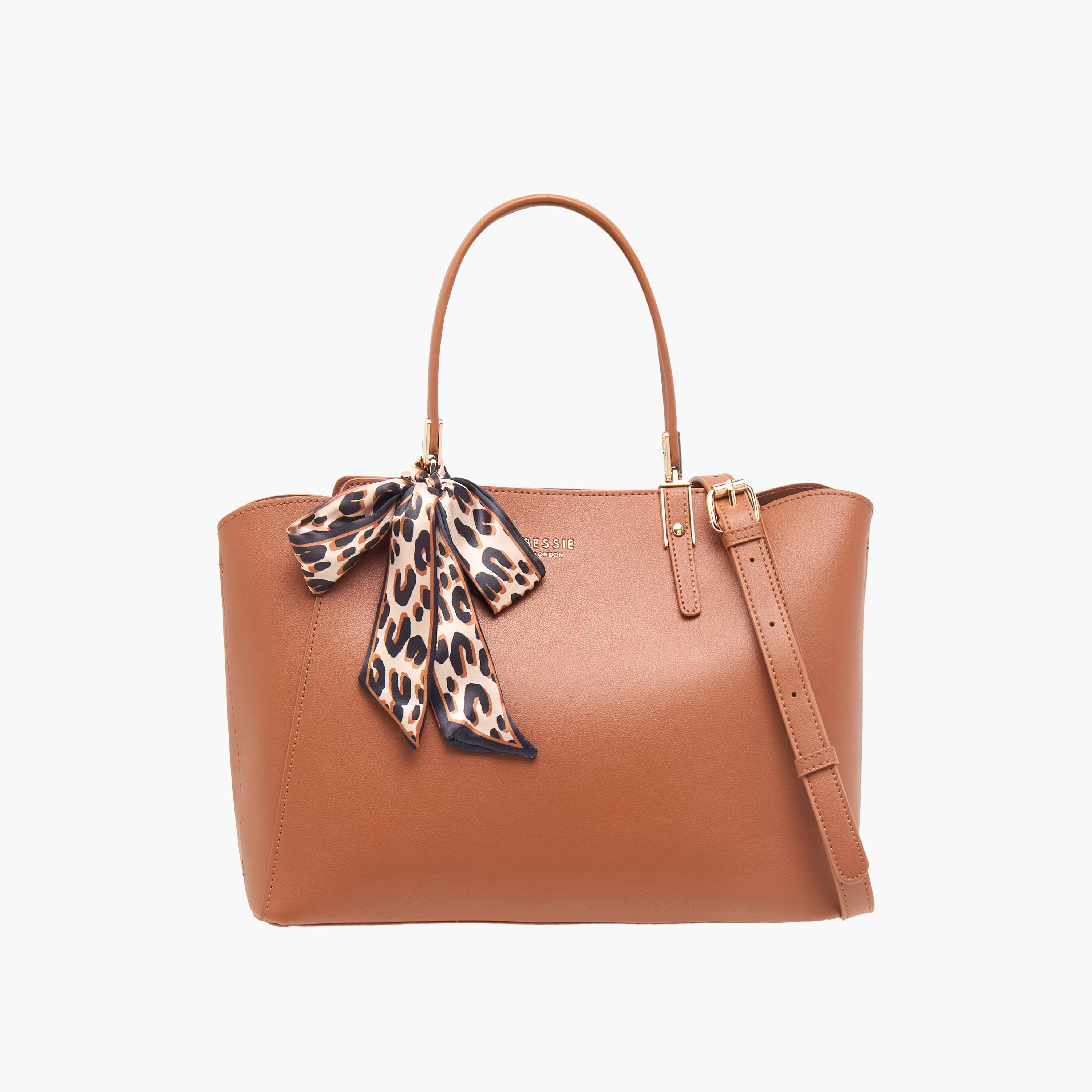 Bessie London Solid Tote Bag with Zip Closure and Scarf Accent-women-bagsandwallets-handbags-image-1