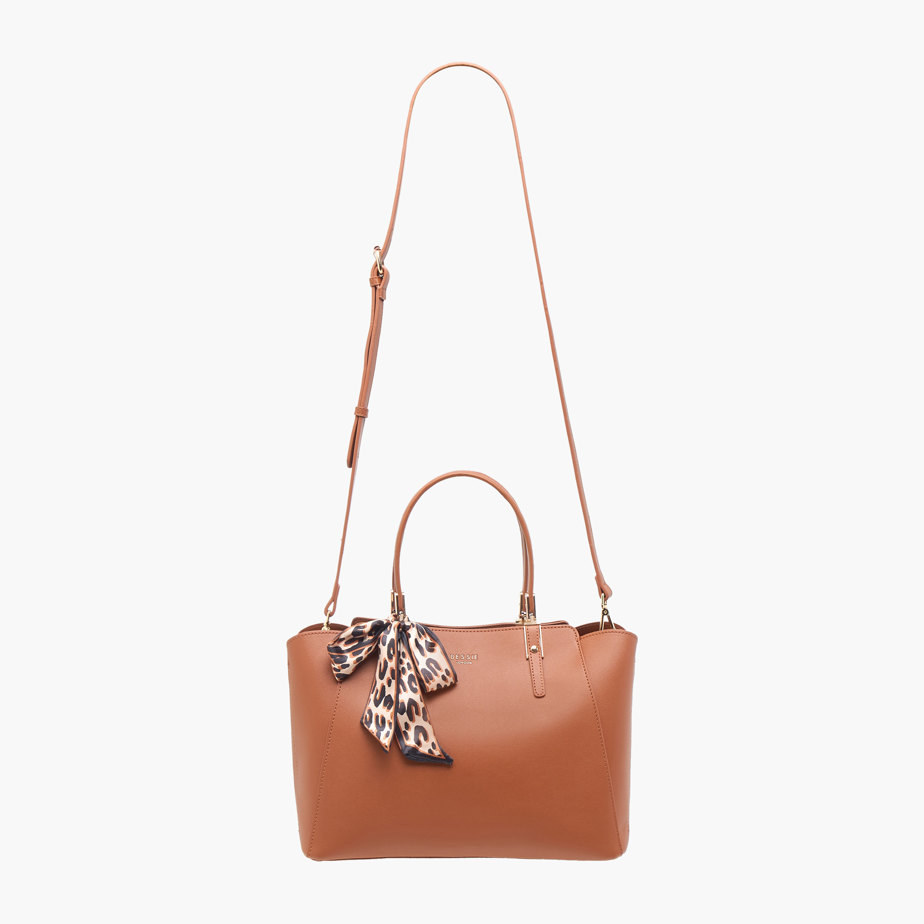 Bessie London Solid Tote Bag with Zip Closure and Scarf Accent-women-bagsandwallets-handbags-image-3