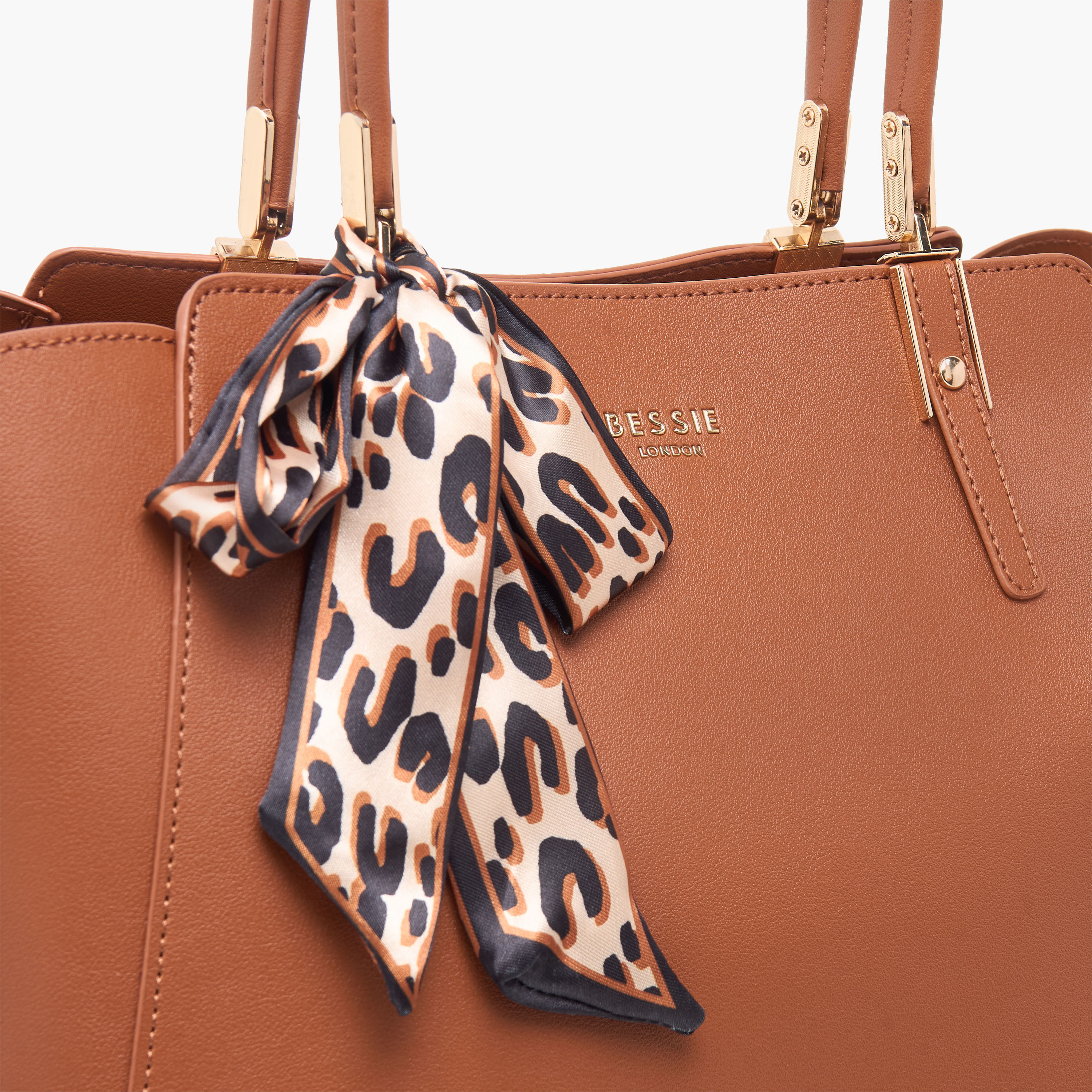 Bessie London Solid Tote Bag with Zip Closure and Scarf Accent-women-bagsandwallets-handbags-image-5
