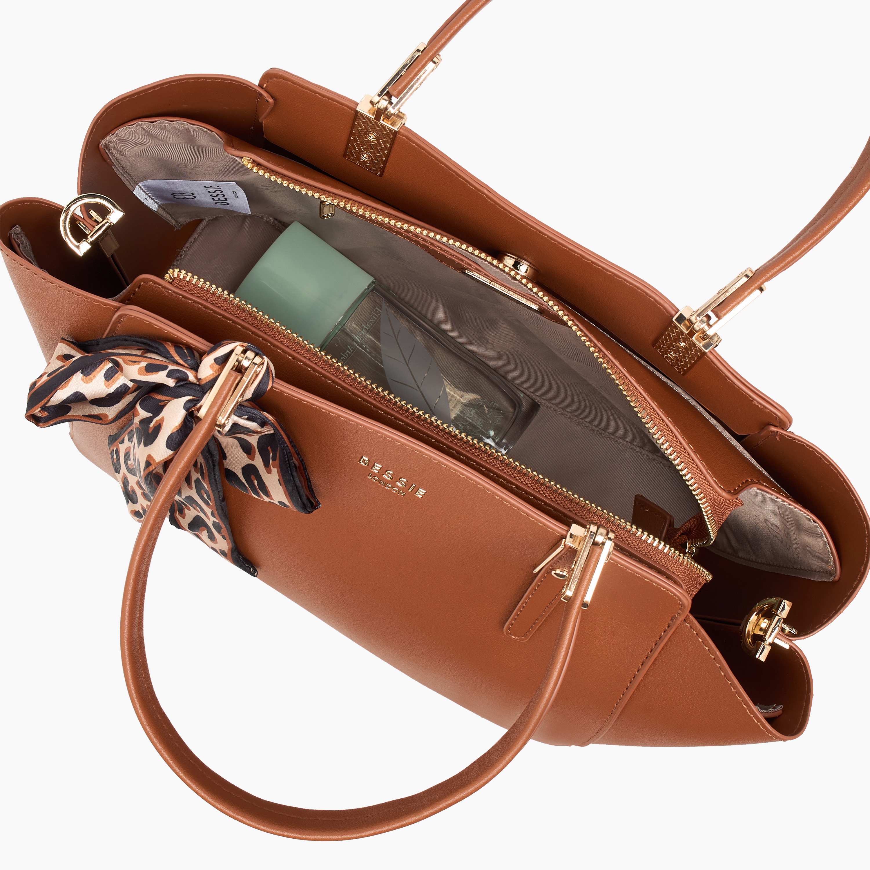 Bessie London Solid Tote Bag with Zip Closure and Scarf Accent-women-bagsandwallets-handbags-image-8