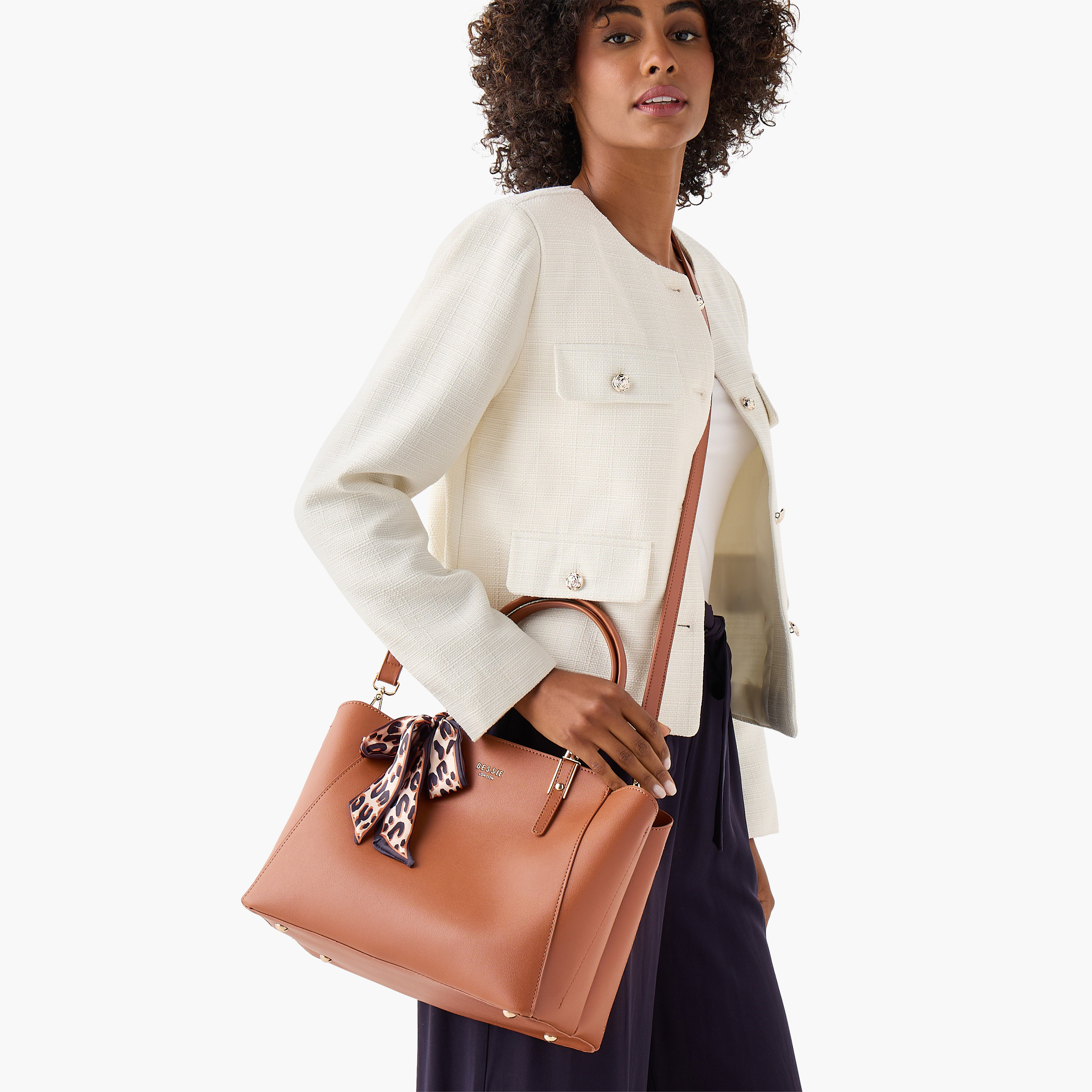Bessie London Solid Tote Bag with Zip Closure and Scarf Accent-women-bagsandwallets-handbags-image-9