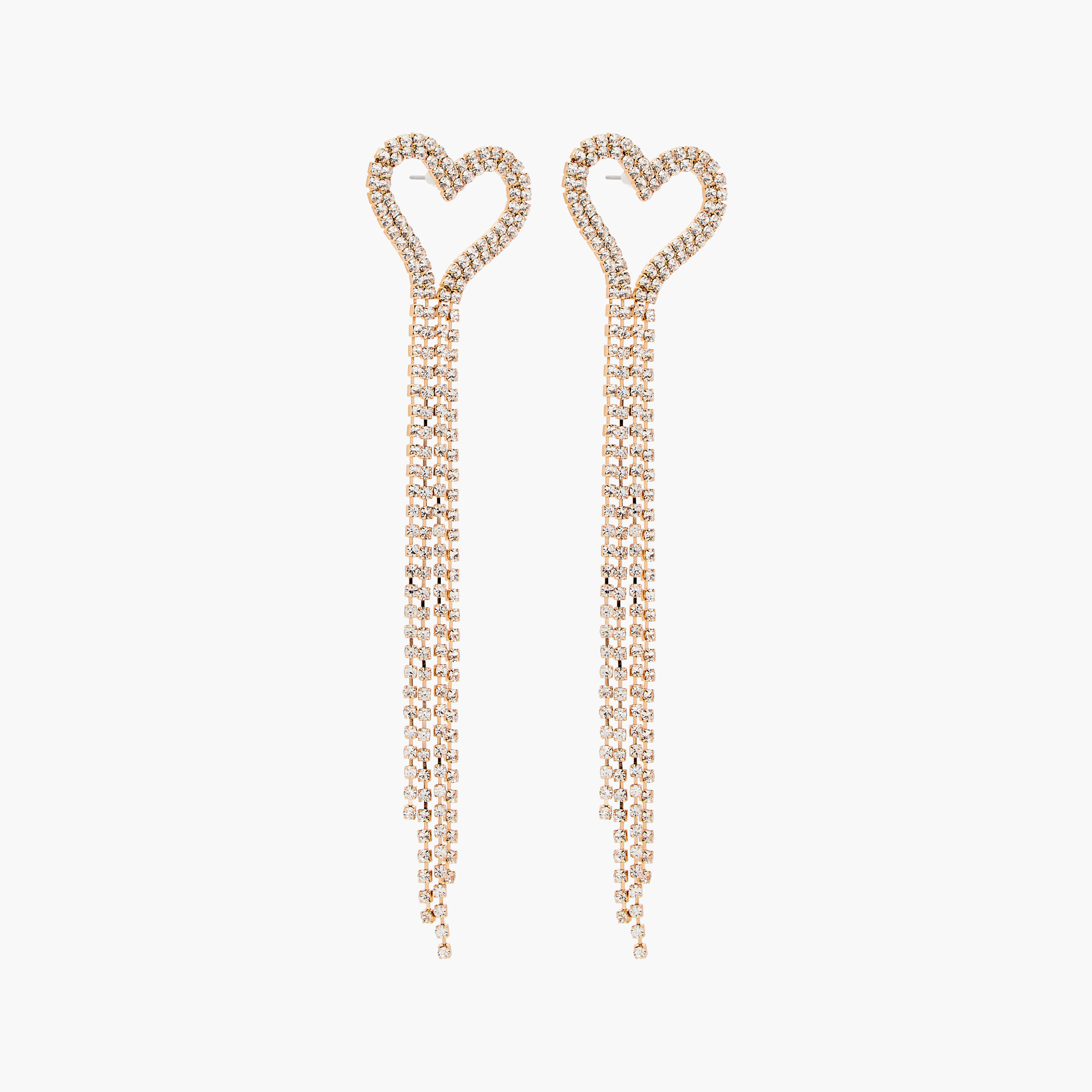 Stone Embellished Heart Shaped Dangling Earrings with Pushback Closure-women-watchesandjewellery-jewellery-earrings-image-2