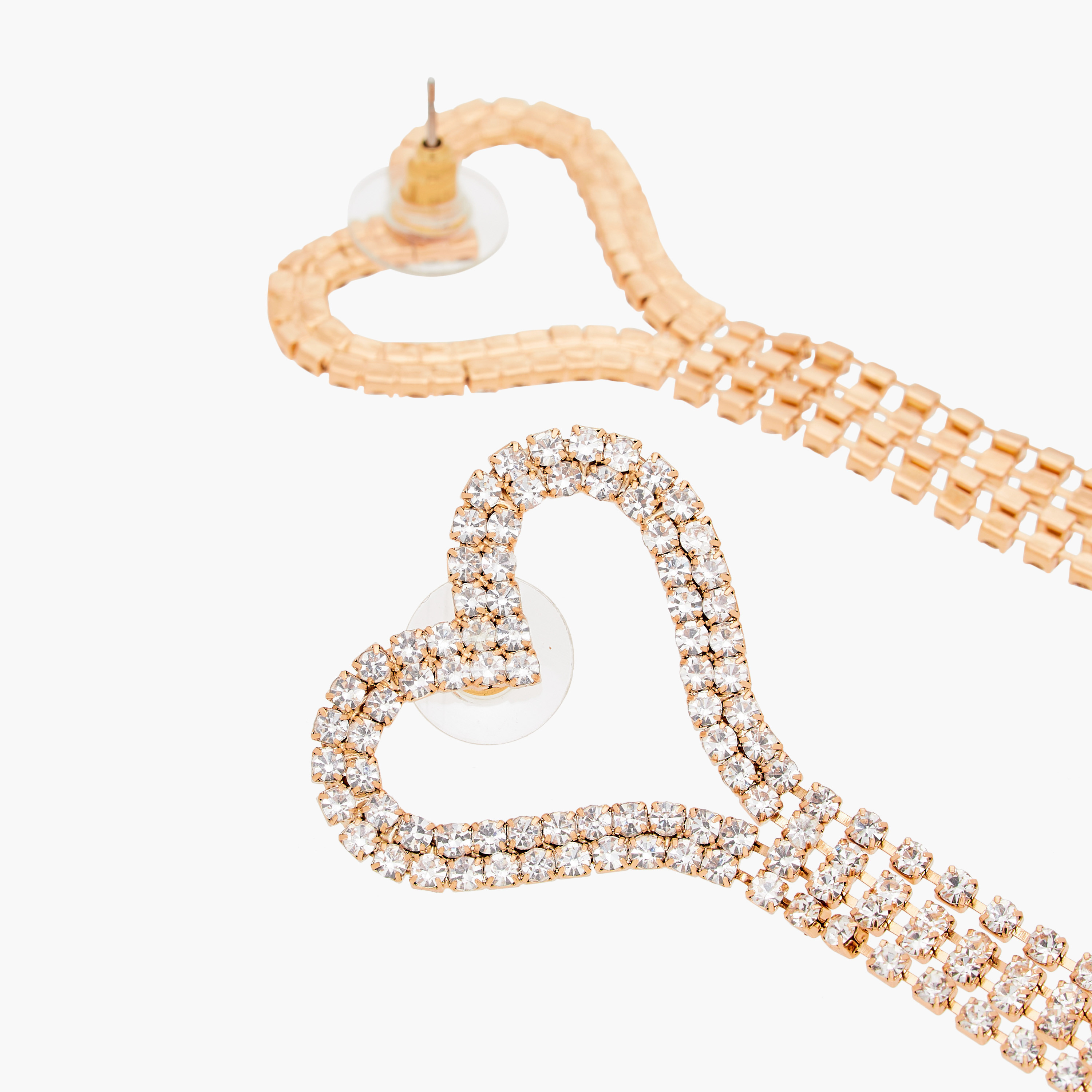 Stone Embellished Heart Shaped Dangling Earrings with Pushback Closure-women-watchesandjewellery-jewellery-earrings-image-3