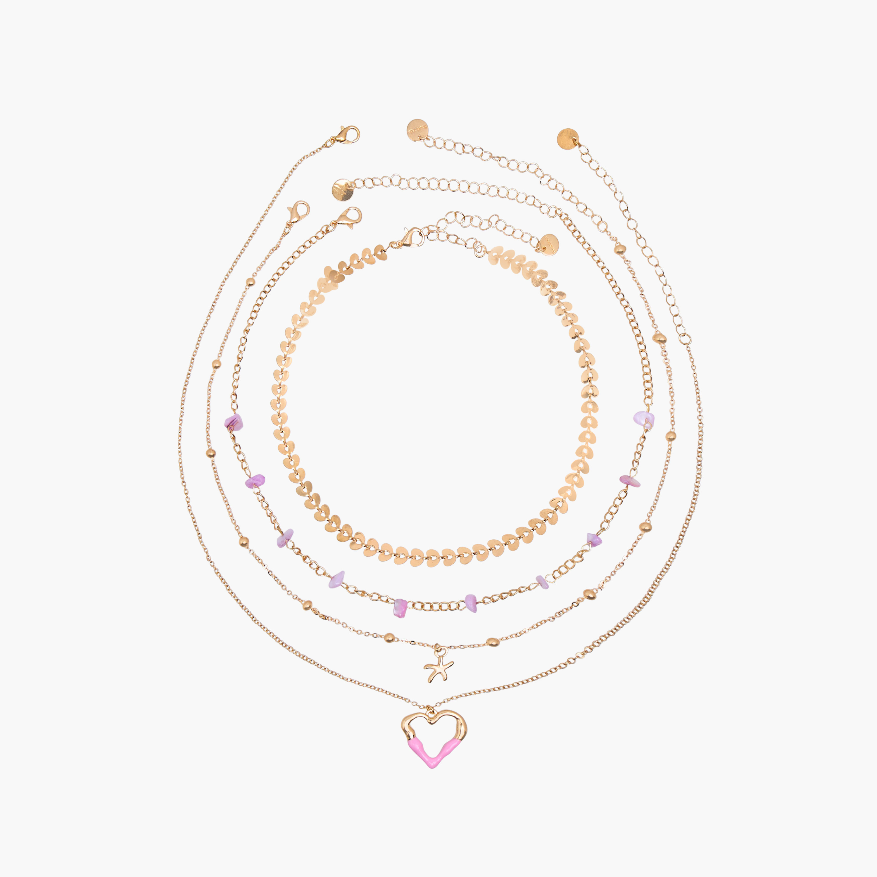 طقم أعقاد بلون ذهبي ومشبك إغلاق - طقم 4 قطع-women-watchesandjewellery-jewellery-necklacesandpendants-image-1