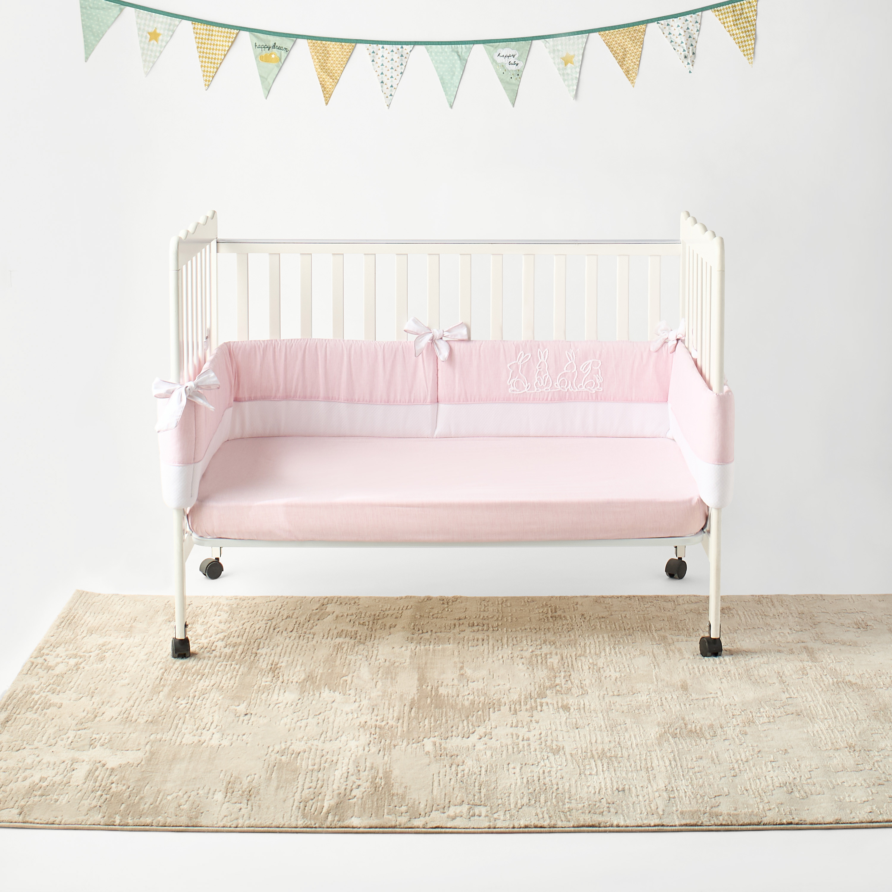 Giggles Bunny Embroidered Cot Bumper - 30x400 cms-baby-nursery-babybedding-image-1