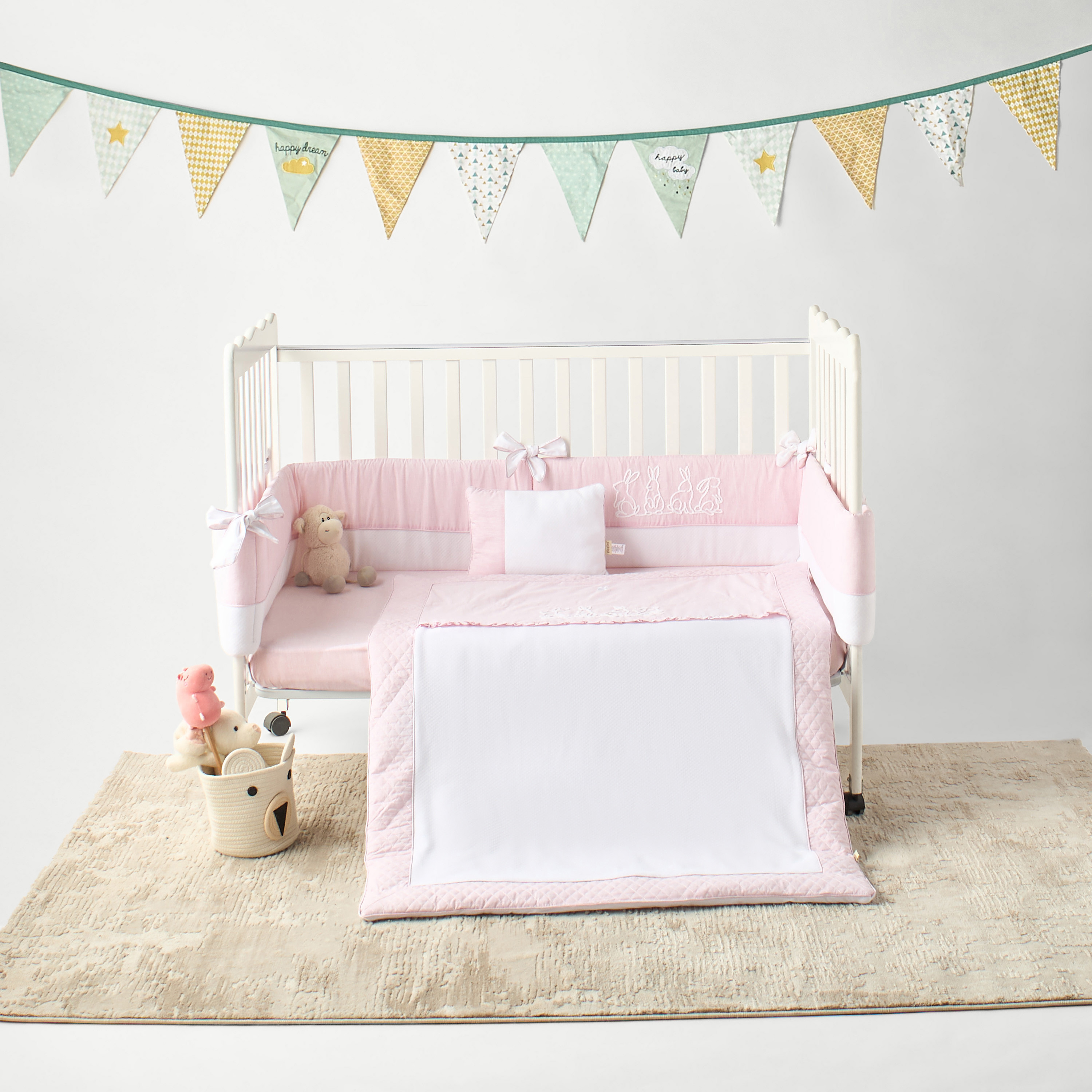 طقم مفروشات سرير قطعتين بتطريز أرنب من جيجلز - 100x130 سم-baby-nursery-babybedding-image-6