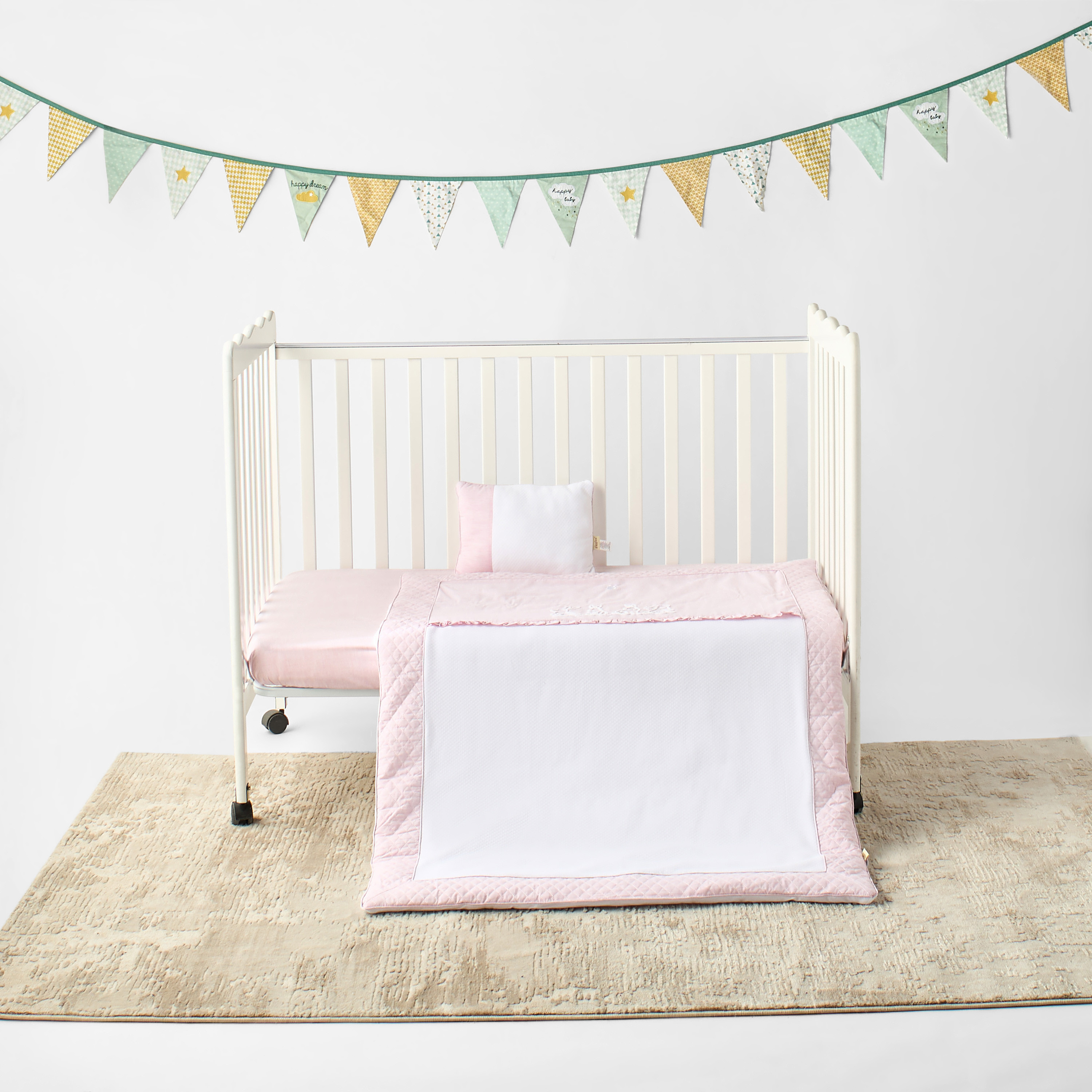 طقم مفروشات سرير قطعتين بتطريز أرنب من جيجلز - 100x130 سم-baby-nursery-babybedding-image-4