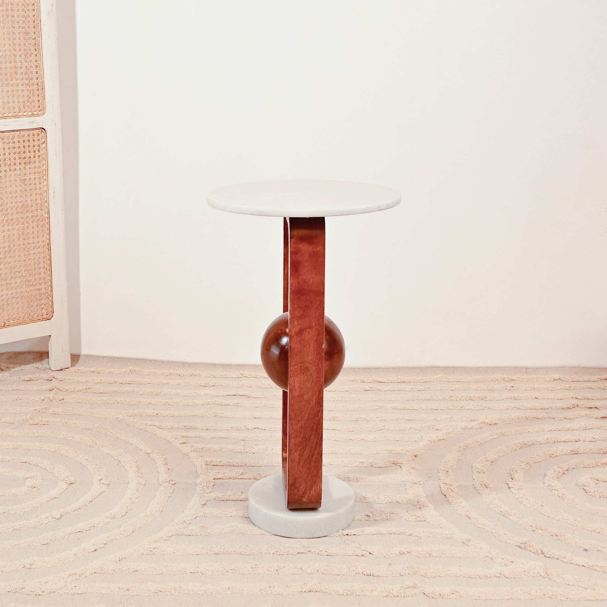 Crafted by LifestyleMarble Top Accent Table with Wooden Sphere Detail - 62x35x62 cms-furniture-livingroom-sideandendtables-image-3
