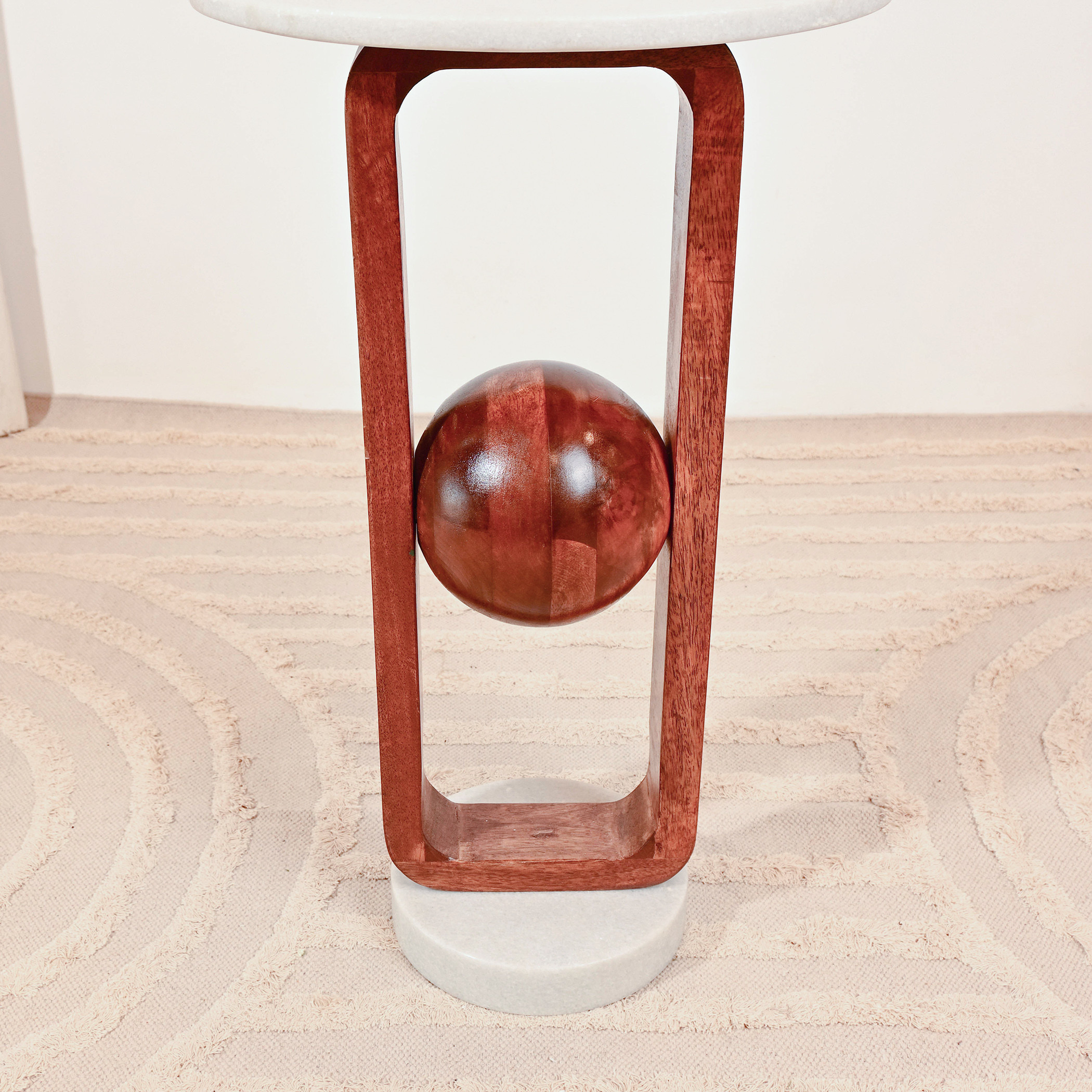 Crafted by LifestyleMarble Top Accent Table with Wooden Sphere Detail - 62x35x62 cms-furniture-livingroom-sideandendtables-image-5