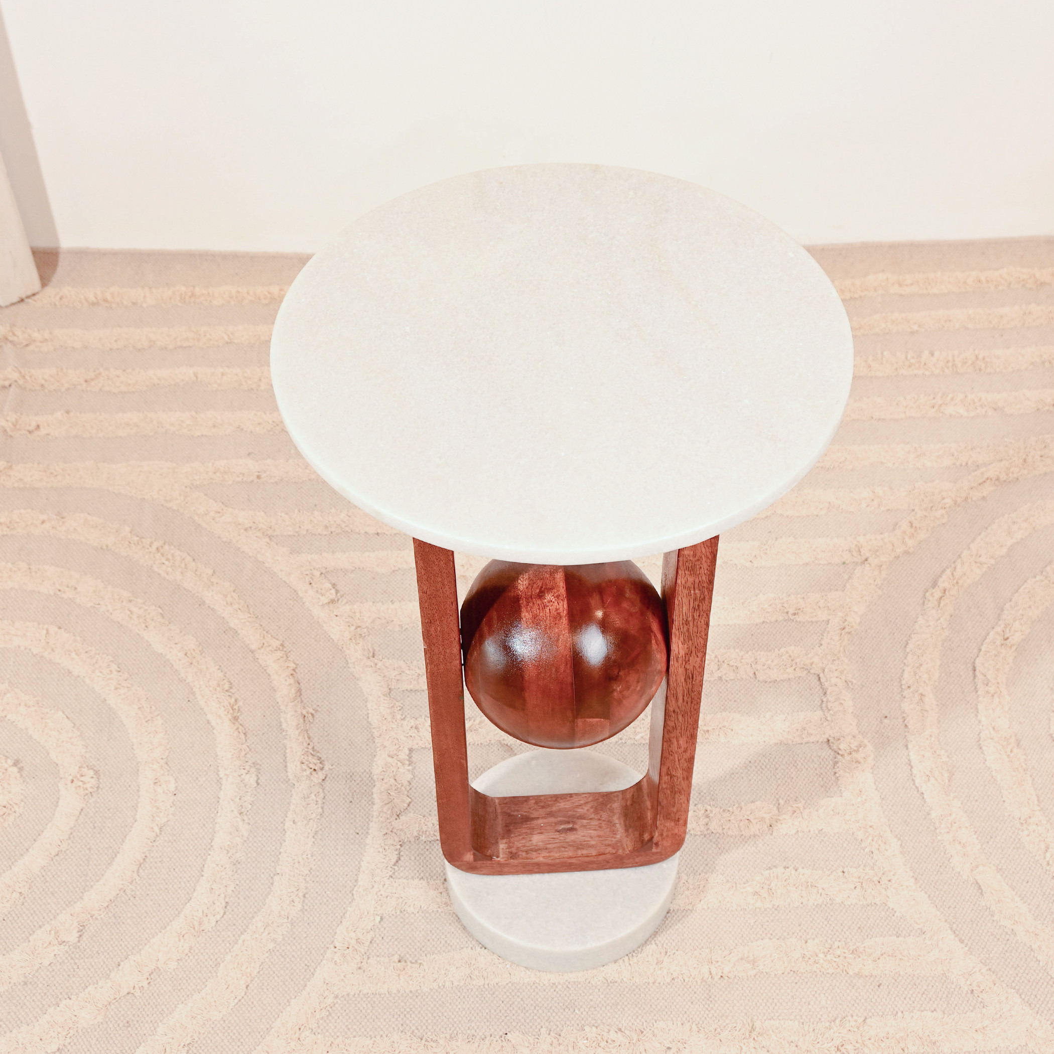 Crafted by LifestyleMarble Top Accent Table with Wooden Sphere Detail - 62x35x62 cms-furniture-livingroom-sideandendtables-image-6