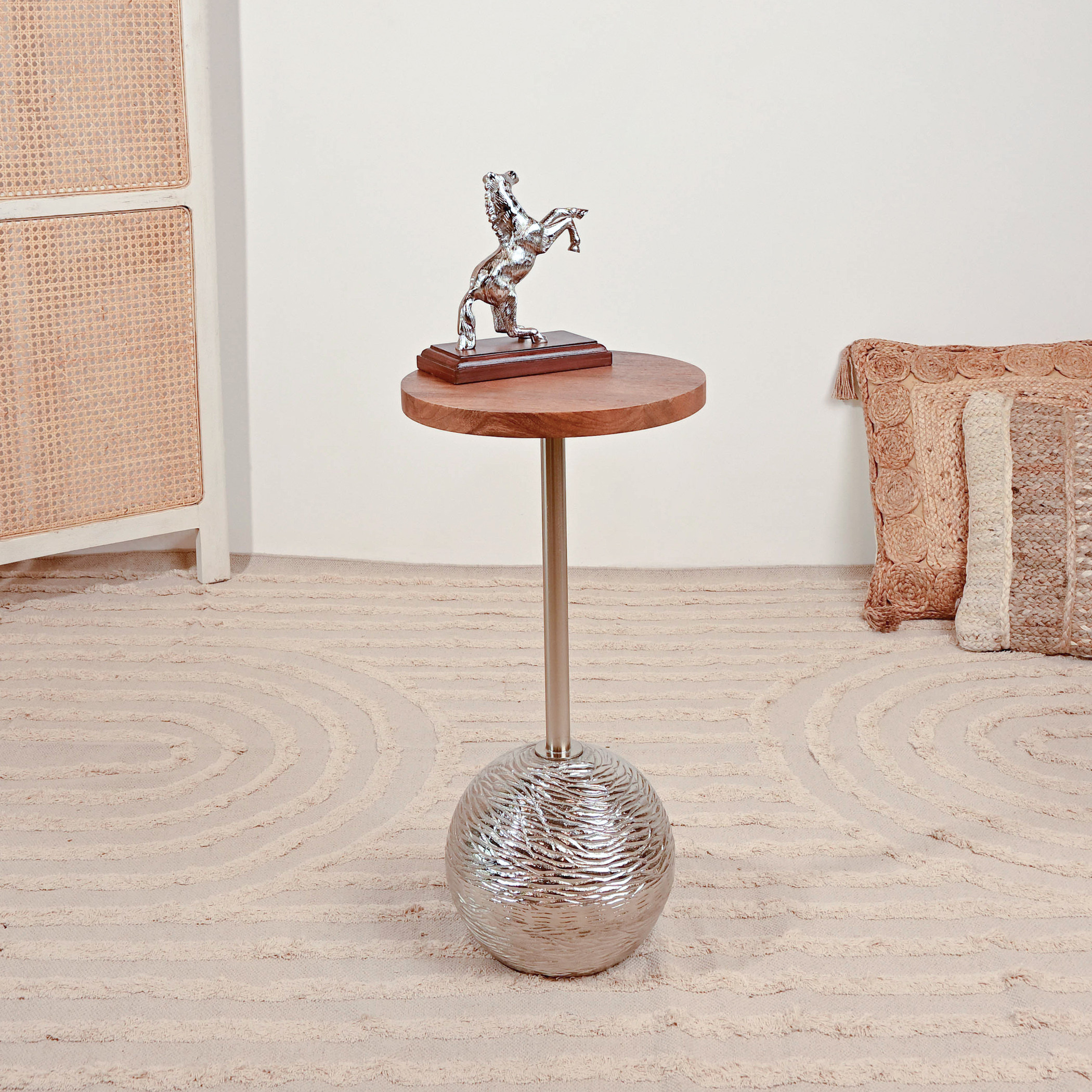 Wooden Top Accent Table with Sphere Base - 60x30x60 cms-furniture-livingroom-sideandendtables-image-1