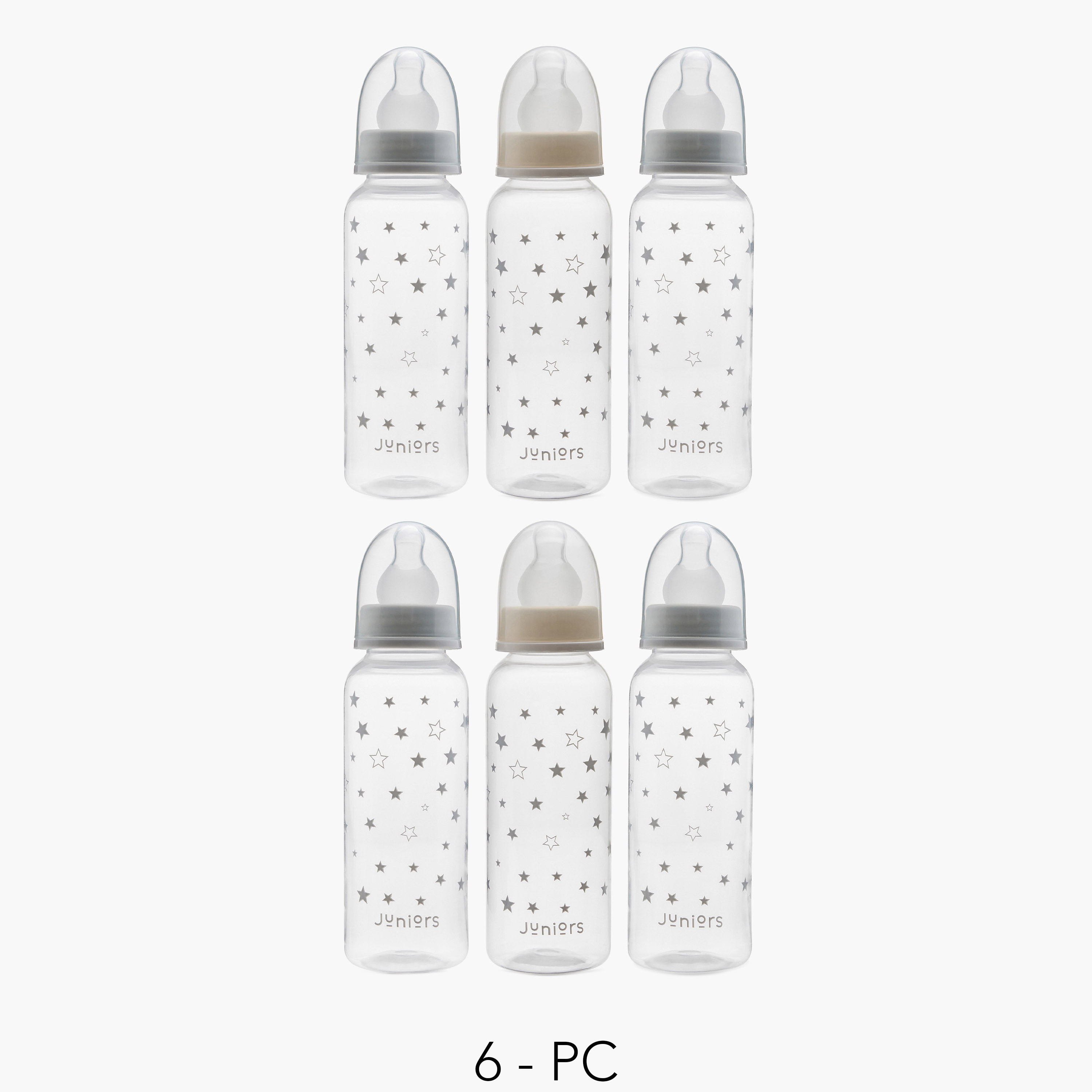 Juniors 6-Piece Star Print Feeding Bottle Set - 250 ml-baby-feeding-feedingbottles-bottlesandteats-image-1