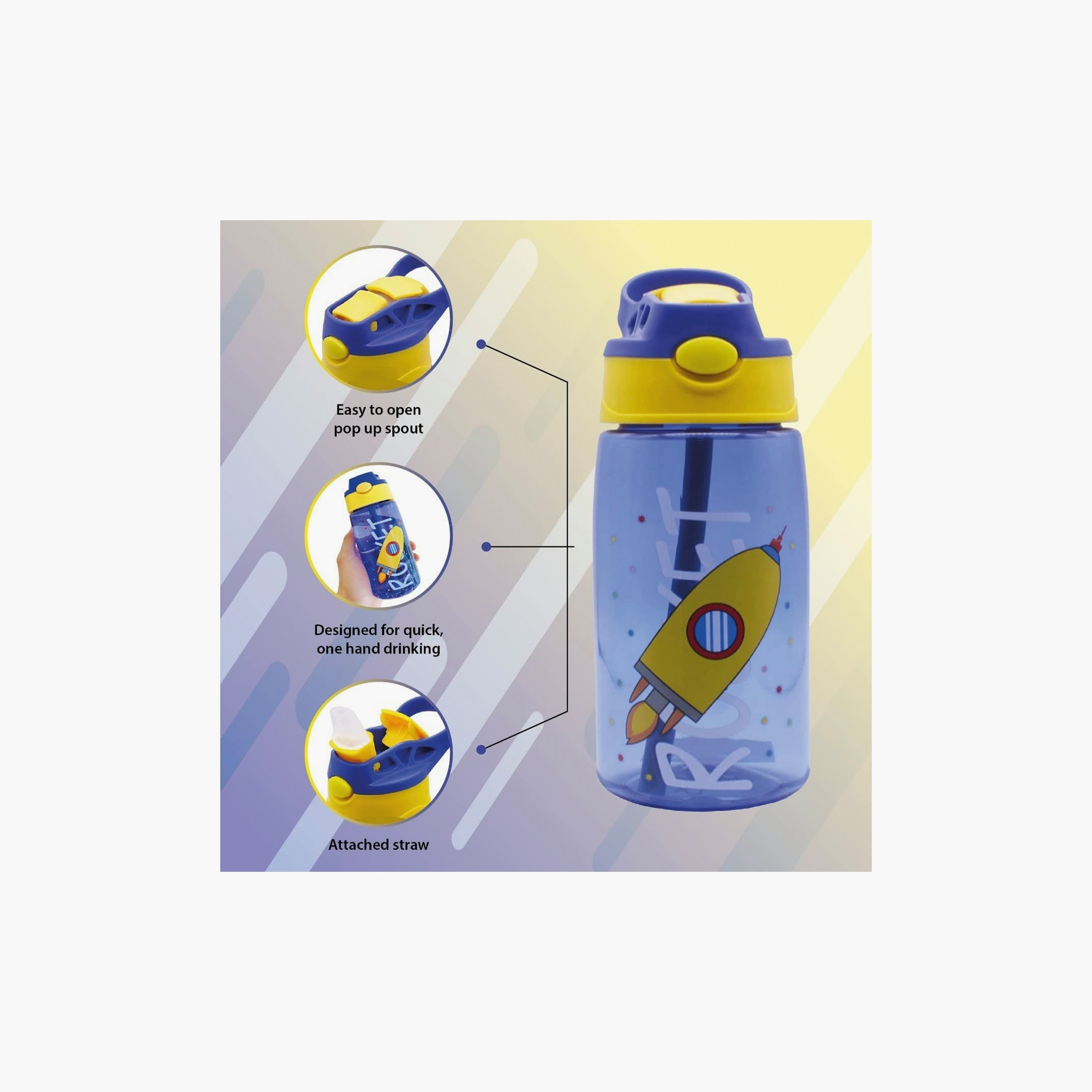 زجاجة مياه خالية مادة BPA مع ماصة من سناك أتاك - صاروخ - أزرق - 480 مل-school-waterbottles-image-2