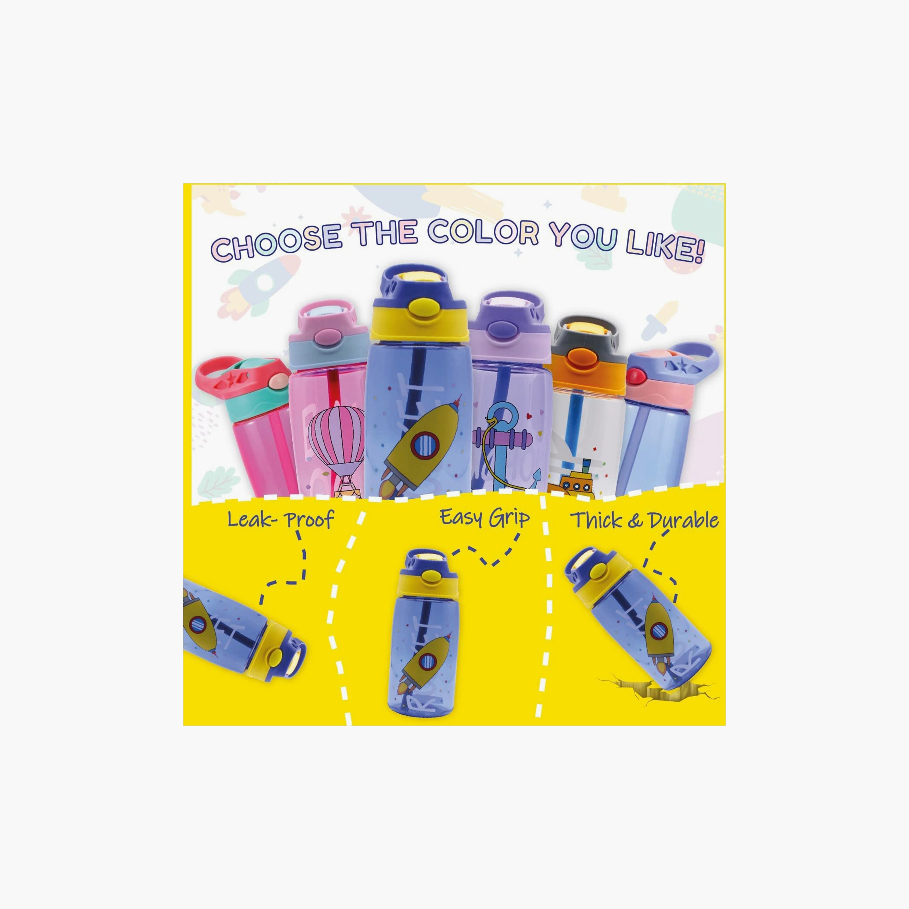 زجاجة مياه خالية مادة BPA مع ماصة من سناك أتاك - صاروخ - أزرق - 480 مل-school-waterbottles-image-5
