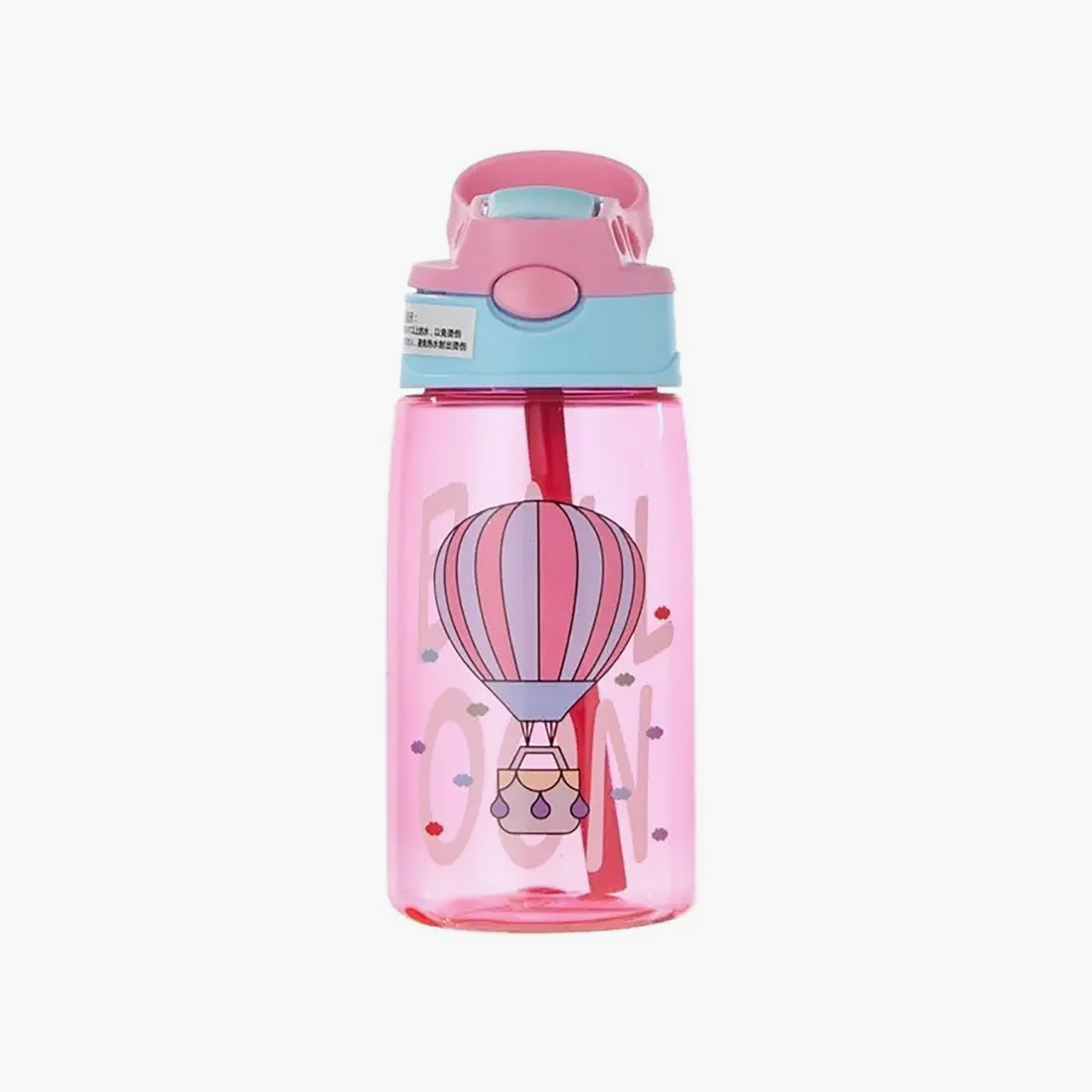 زجاجة مياه خالية مادة BPA مع ماصة من سناك أتاك - بالون - وردي - 480 مل-school-waterbottles-image-1