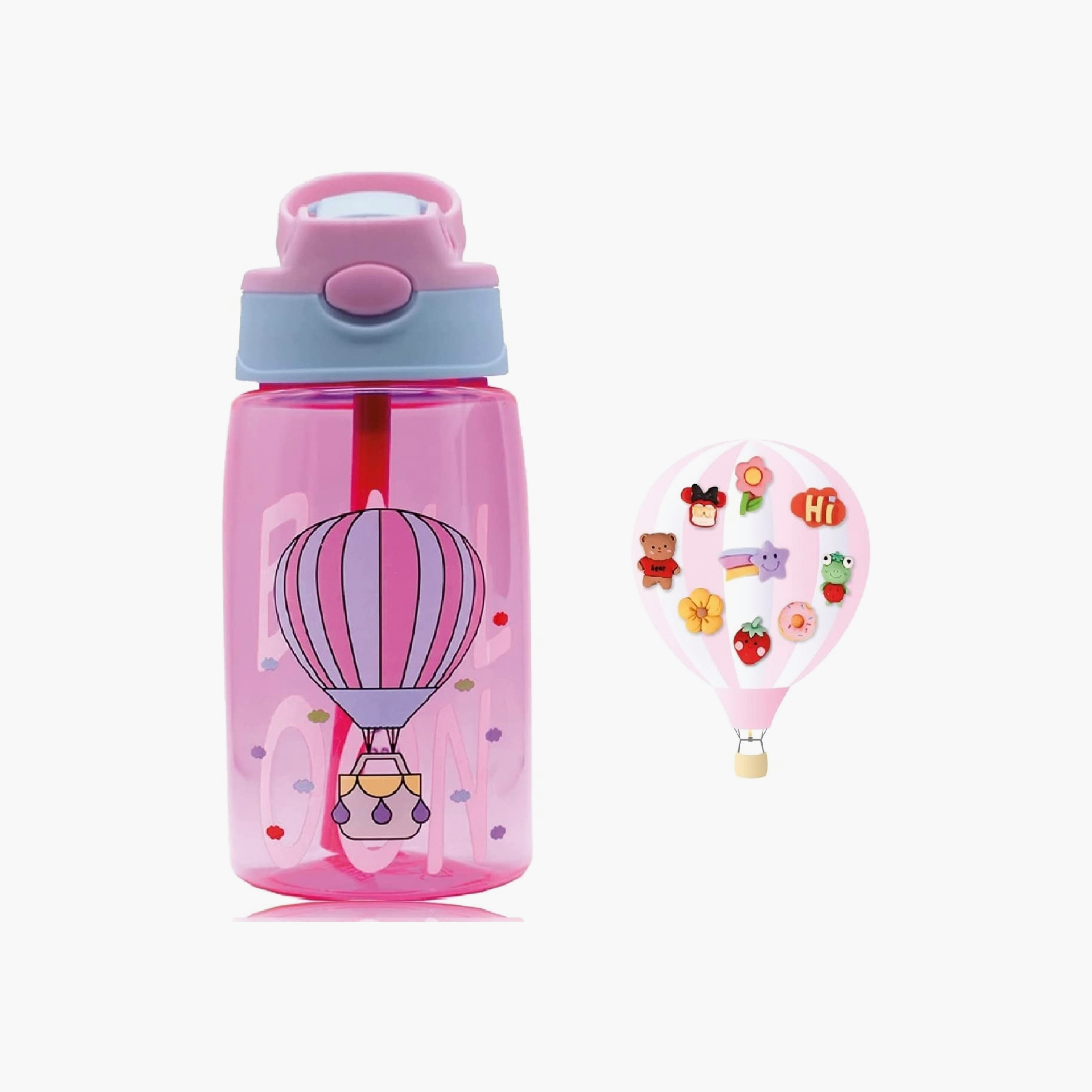 زجاجة مياه خالية مادة BPA مع ماصة من سناك أتاك - بالون - وردي - 480 مل-school-waterbottles-image-5