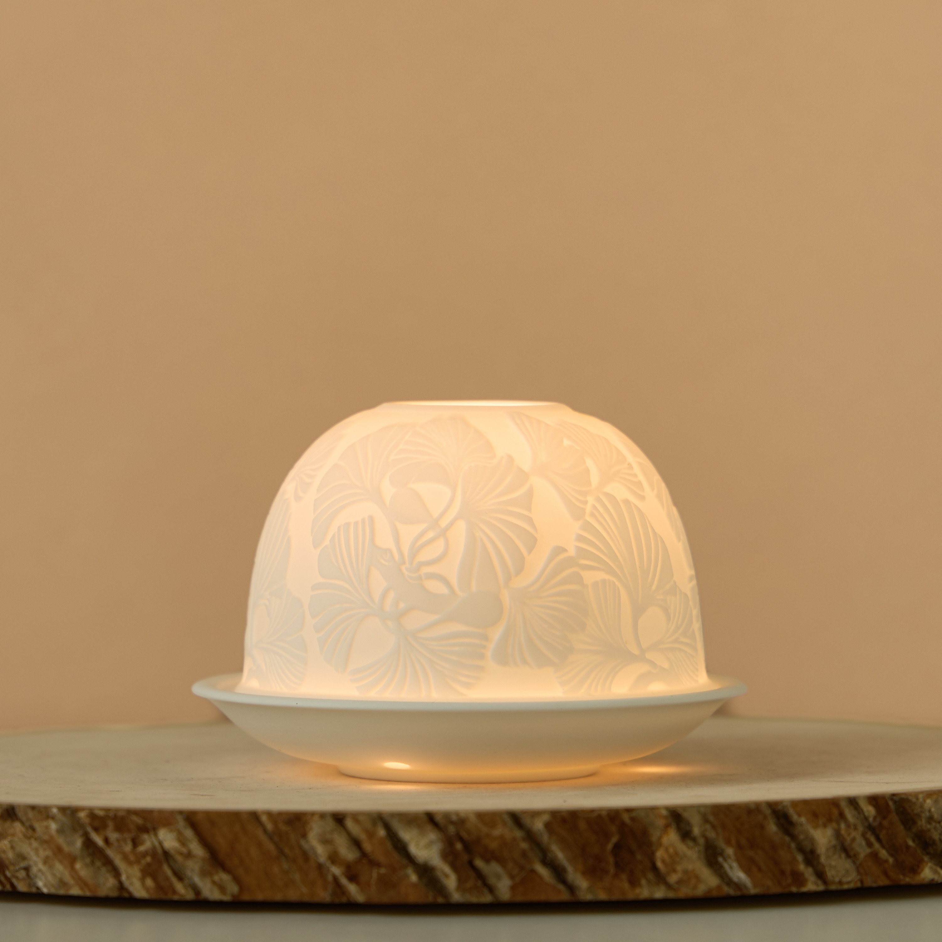 Ginkgo Ceramic Tealight Candleholder - 12x8 cms-household-decor-candleholdersandlanterns-image-2
