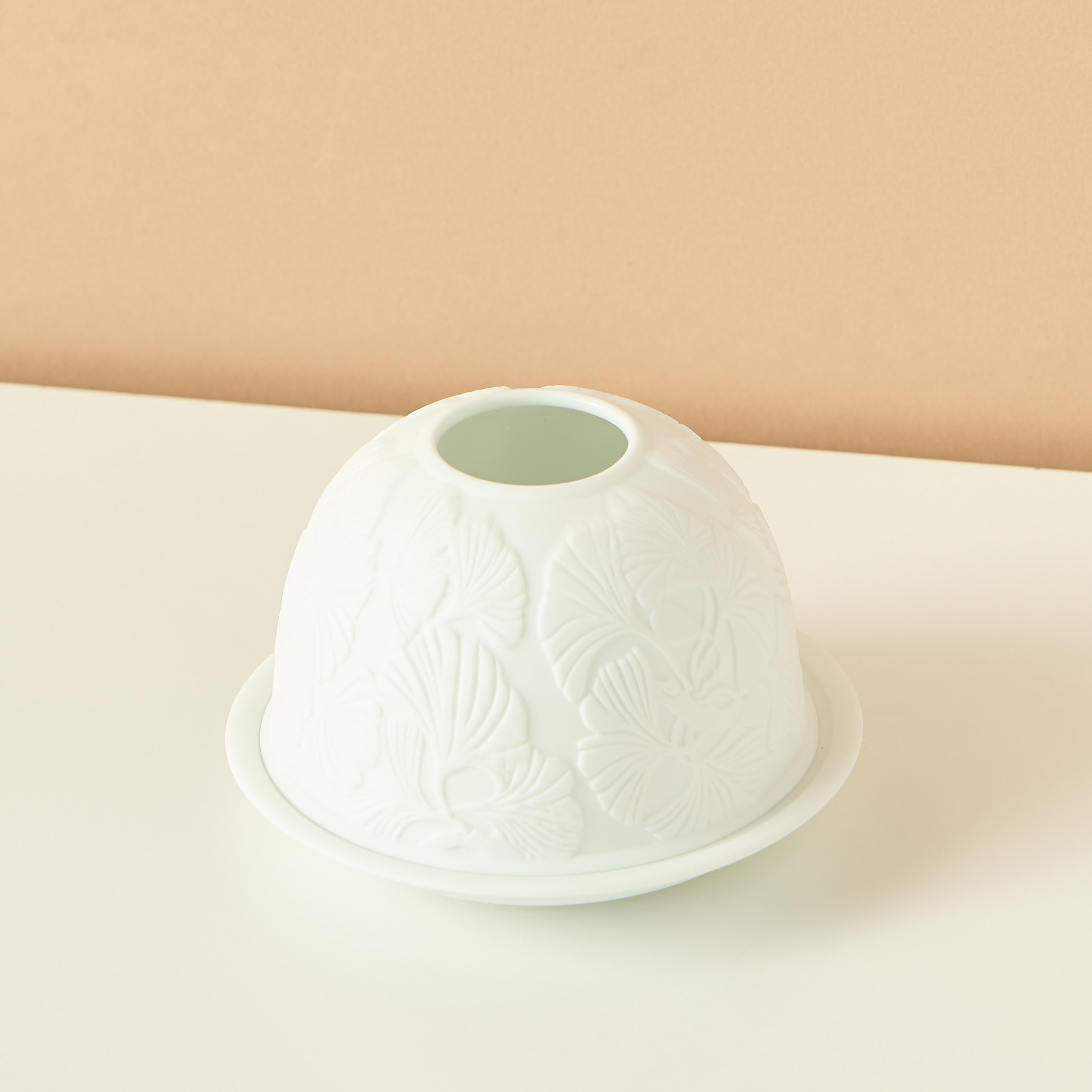 Ginkgo Ceramic Tealight Candleholder - 12x8 cms-household-decor-candleholdersandlanterns-image-3