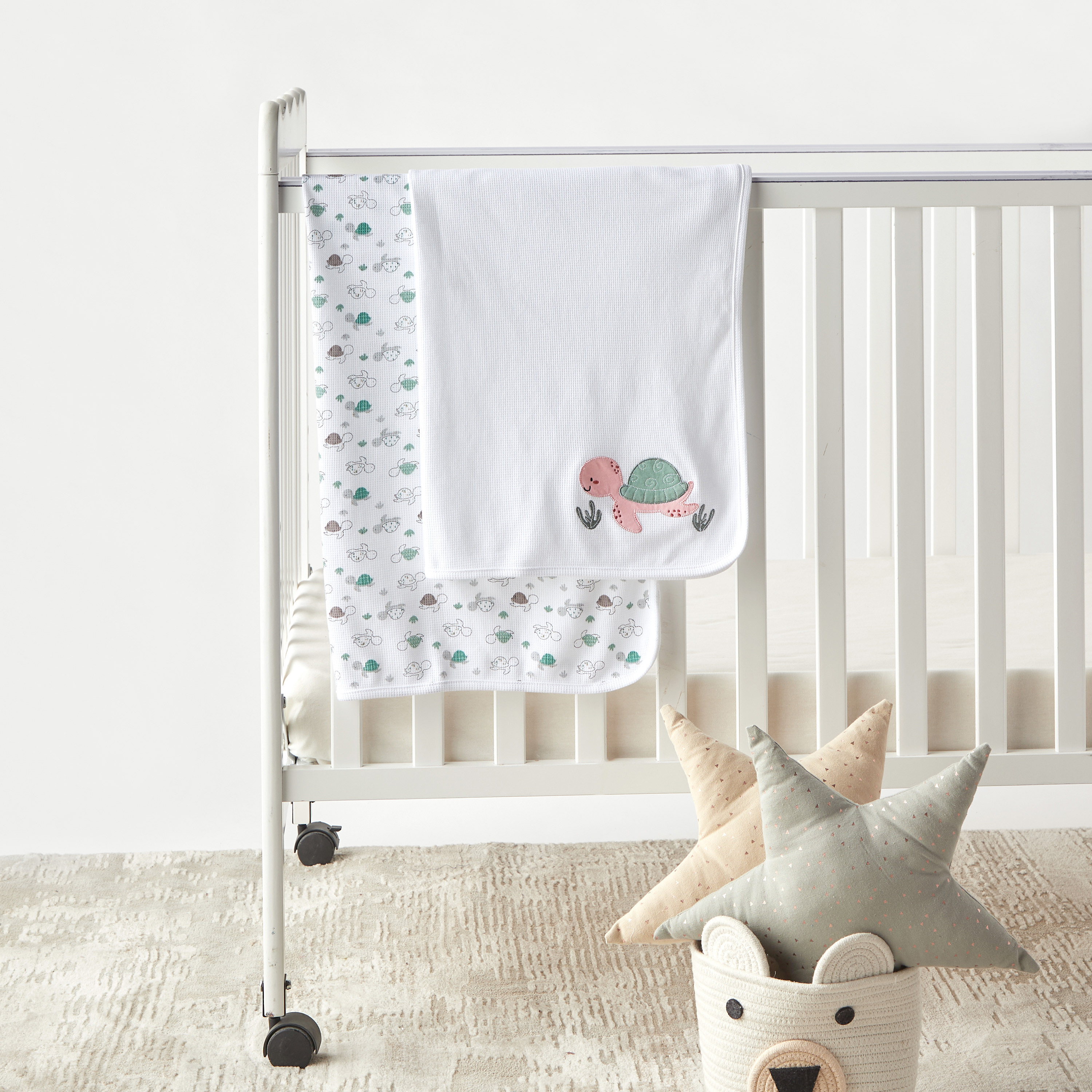 Juniors 2-Piece Turtle Print Receiving Blanket-baby-nursery-blanketsandswaddles-receivingblankets-image-1