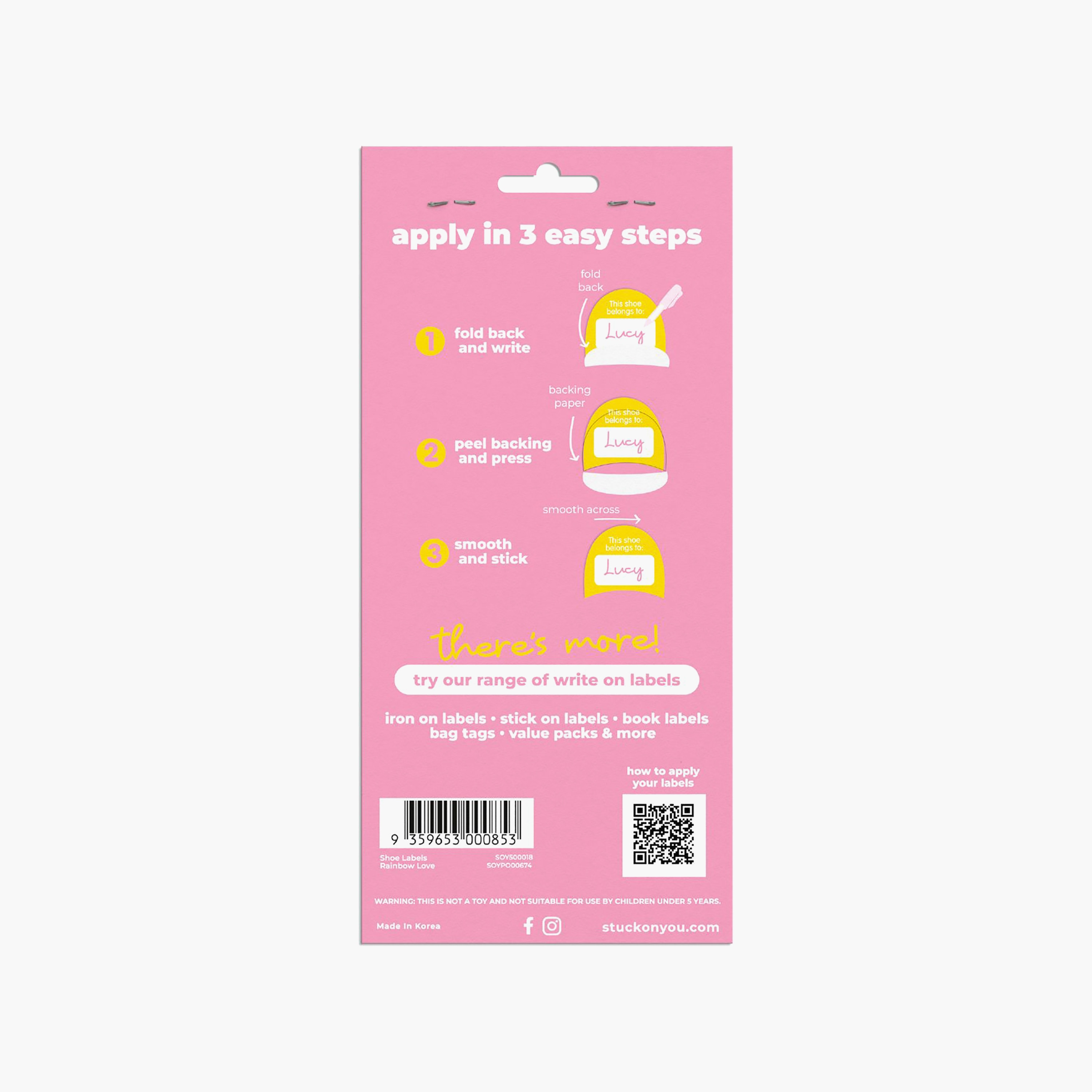 Stuck On You 20-Piece Write On Shoe On Labels, Rainbow Love-school-stationery-accessories-image-2