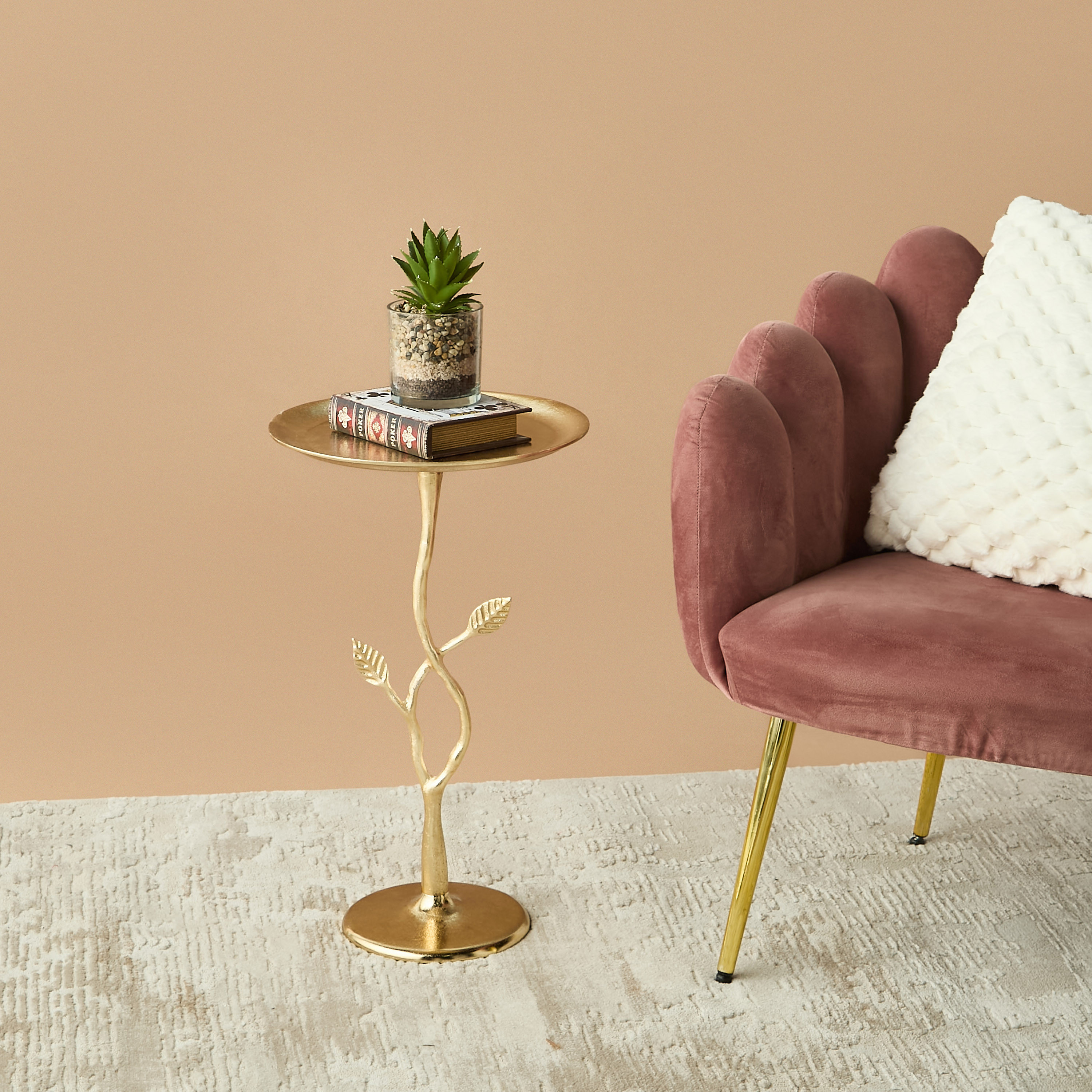 Leaf Mango Wood Pedestal Table - 33x57 cms-furniture-livingroom-sideandendtables-image-1