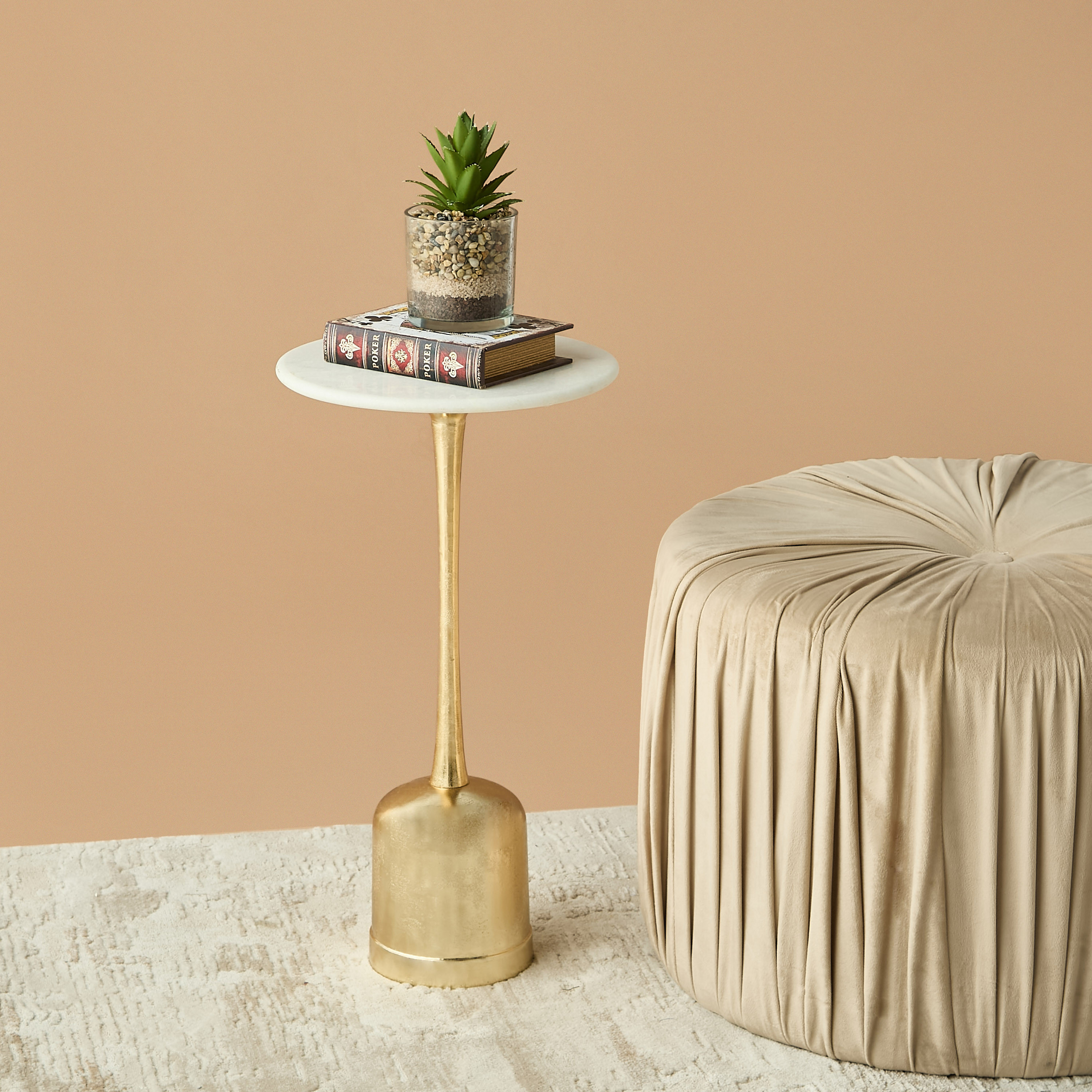 Marble Top Pedestal Table - 30x57 cms-furniture-livingroom-sideandendtables-image-1