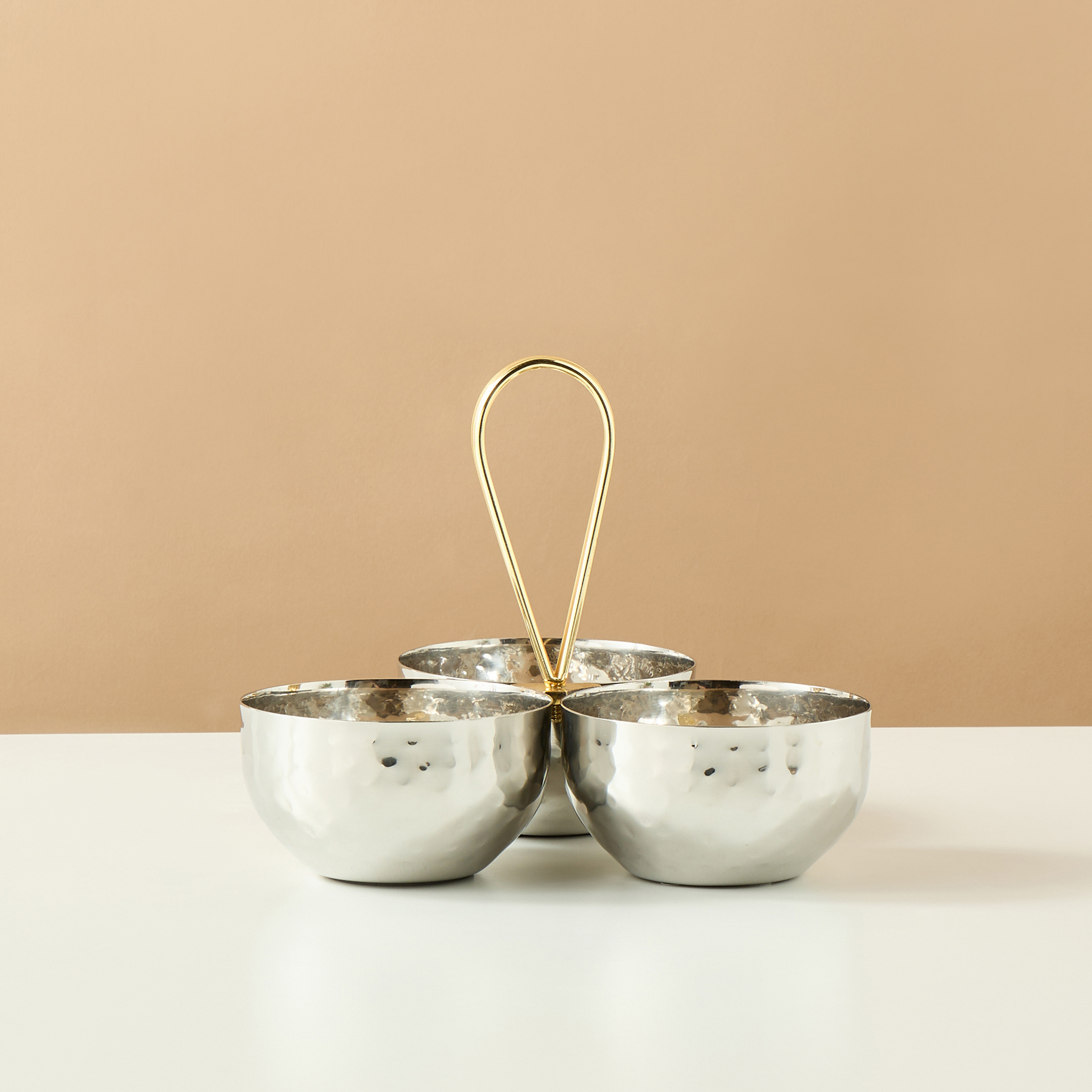 Hammered 3-Compartment Nut Bowl - 19 cms-household-dining-dinnerware-bowls-image-1