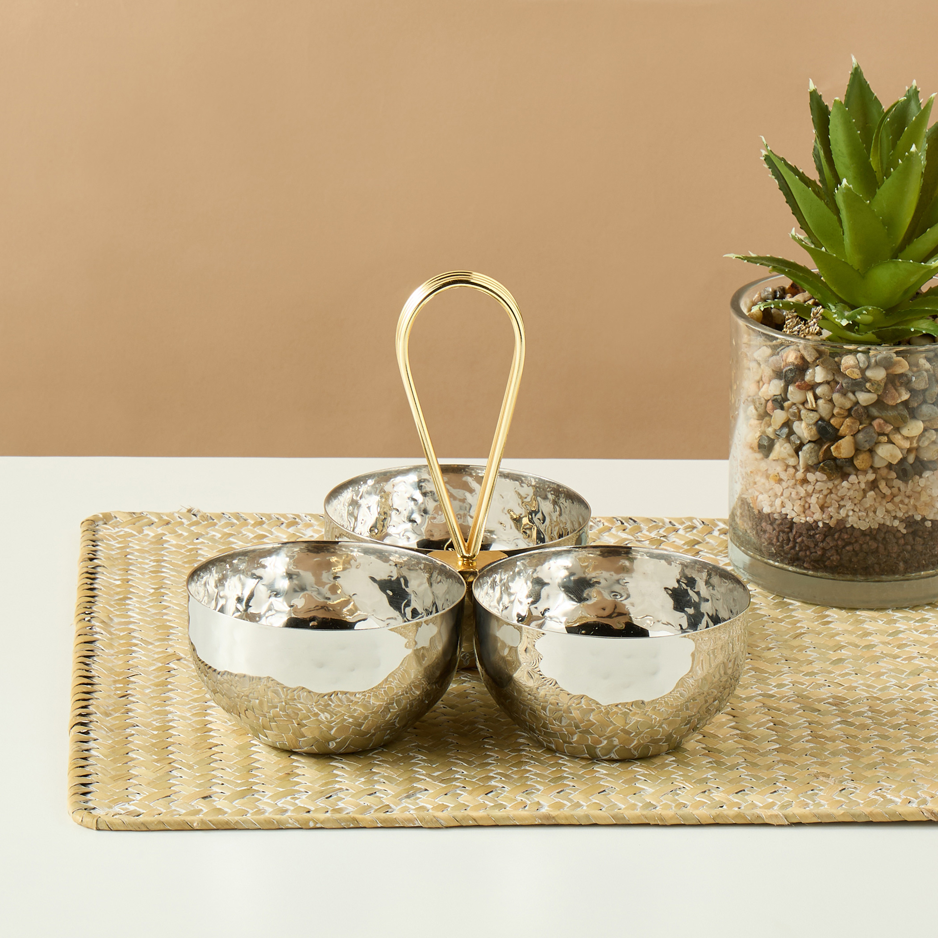 Hammered 3-Compartment Nut Bowl - 19 cms-household-dining-dinnerware-bowls-image-4