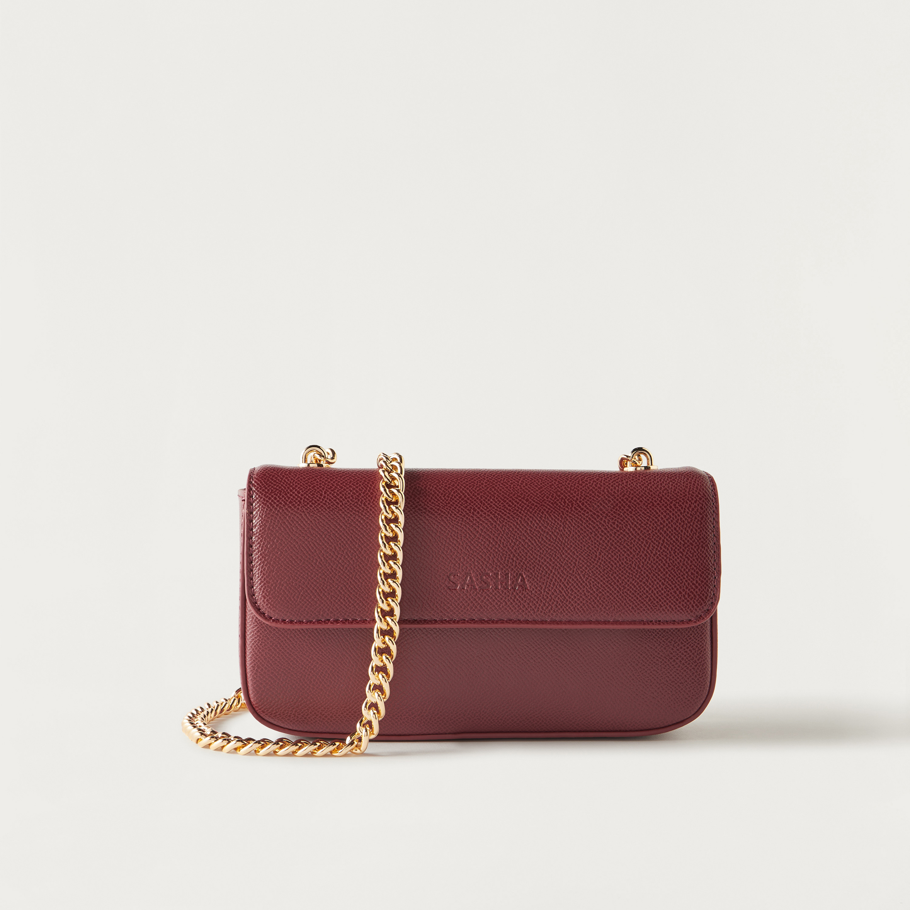 Sasha Logo Embossed Crossbody Bag with Magnetic Closure and Chain Strap-women-bagsandwallets-handbags-image-1