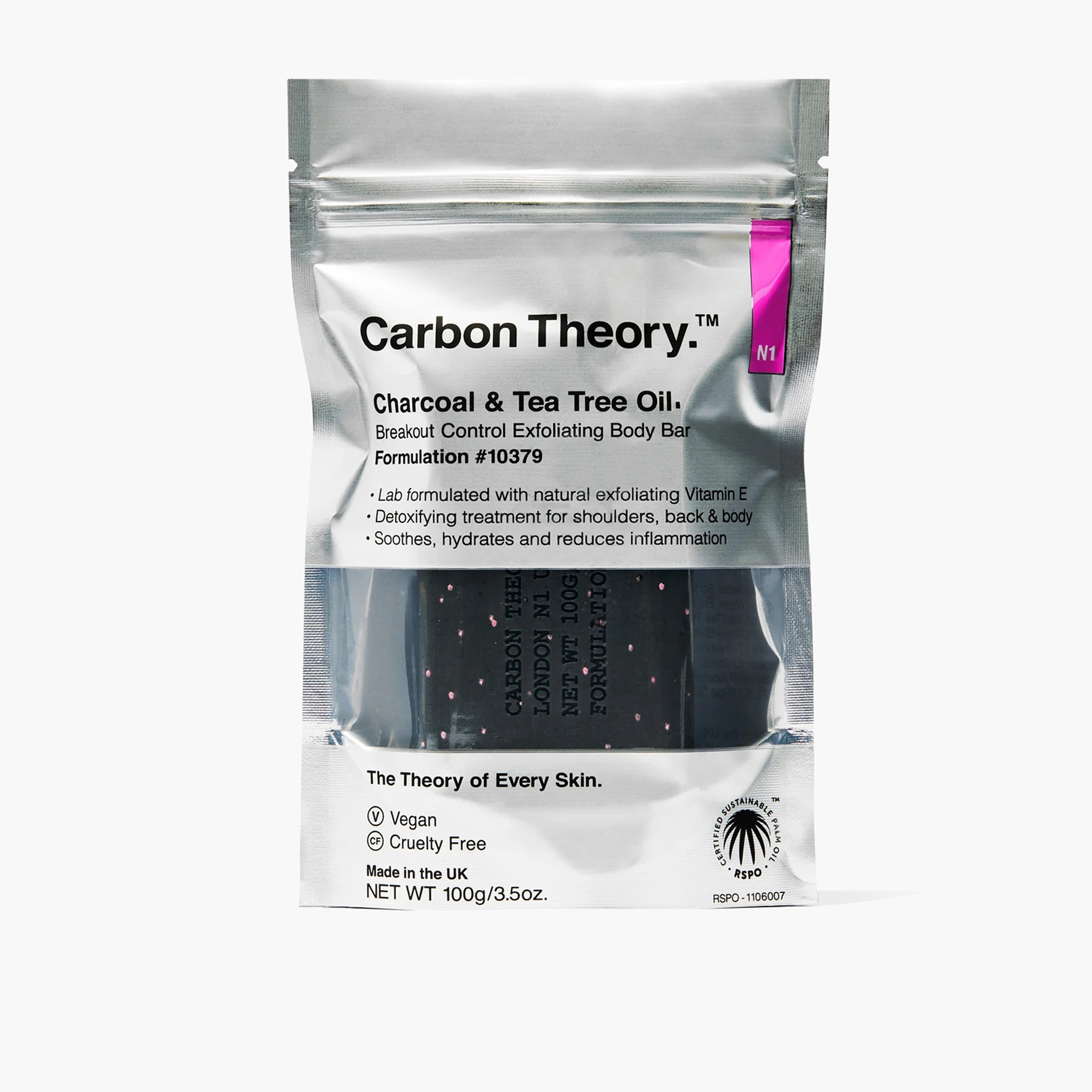 Carbon Theory Charcoal and Tea Tree Exfoliating Body Bar -  100 gms-beautyandpersonalcare-bathandbody-bathandshower-soaps-image-1