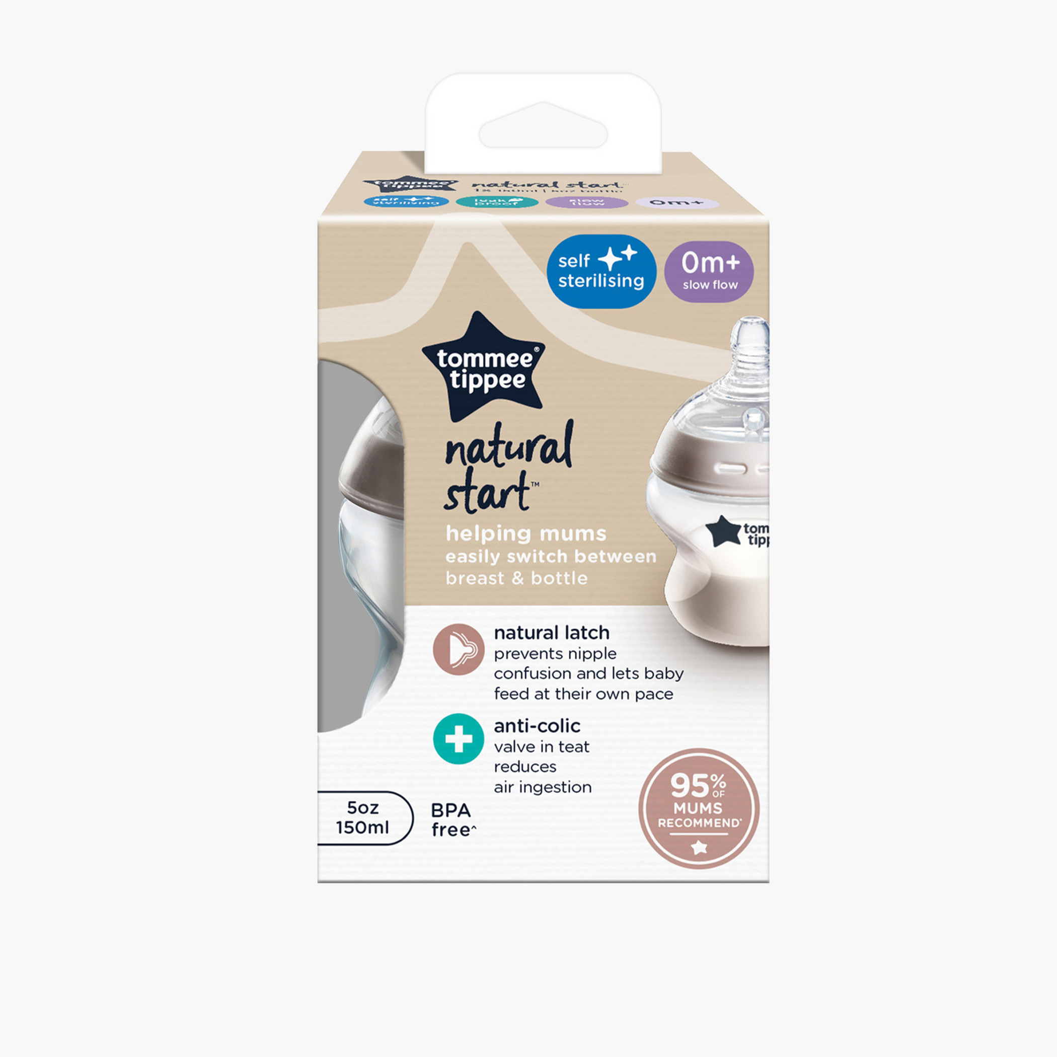 Tommee Tippee Natural Start Slow Flow Feeding Bottle - 150 ml-baby-feeding-feedingbottles-bottlesandteats-image-2